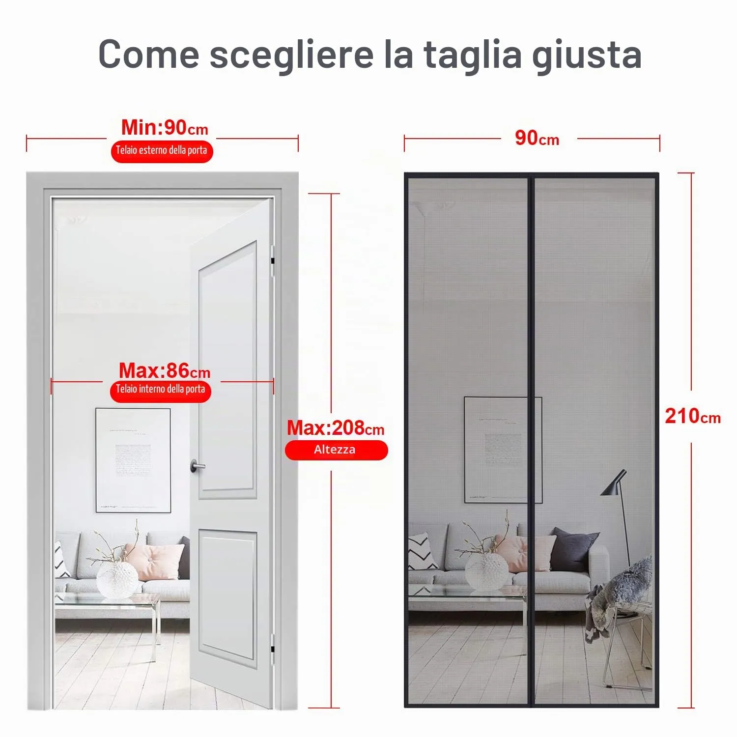 MYCARBON Zanzariera Porta Finestra Magnetica Anti Mosche, 90x210cm, Nero - immagine 3