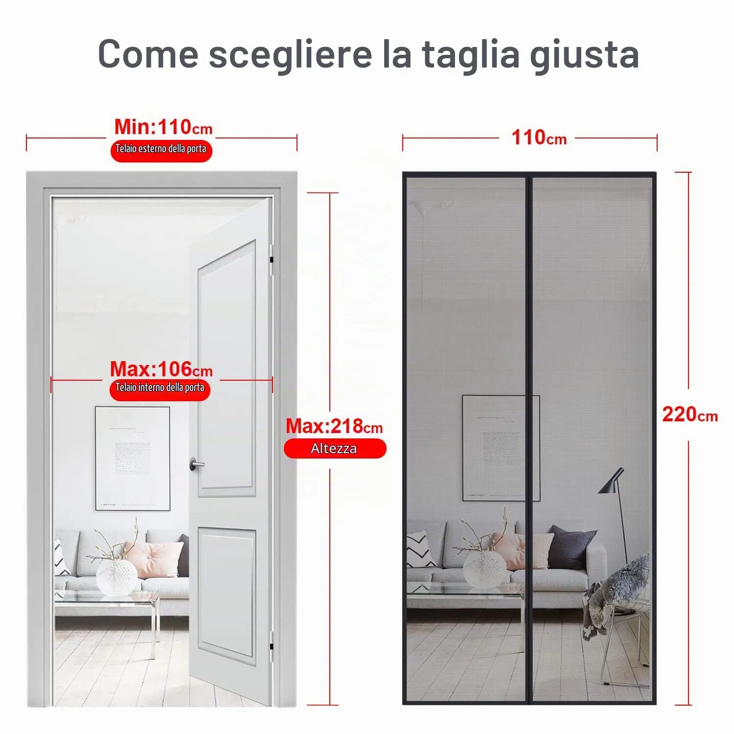 MYCARBON Zanzariera Porta Finestra Magnetica per Esterno, 110x220cm, Nero - immagine 3
