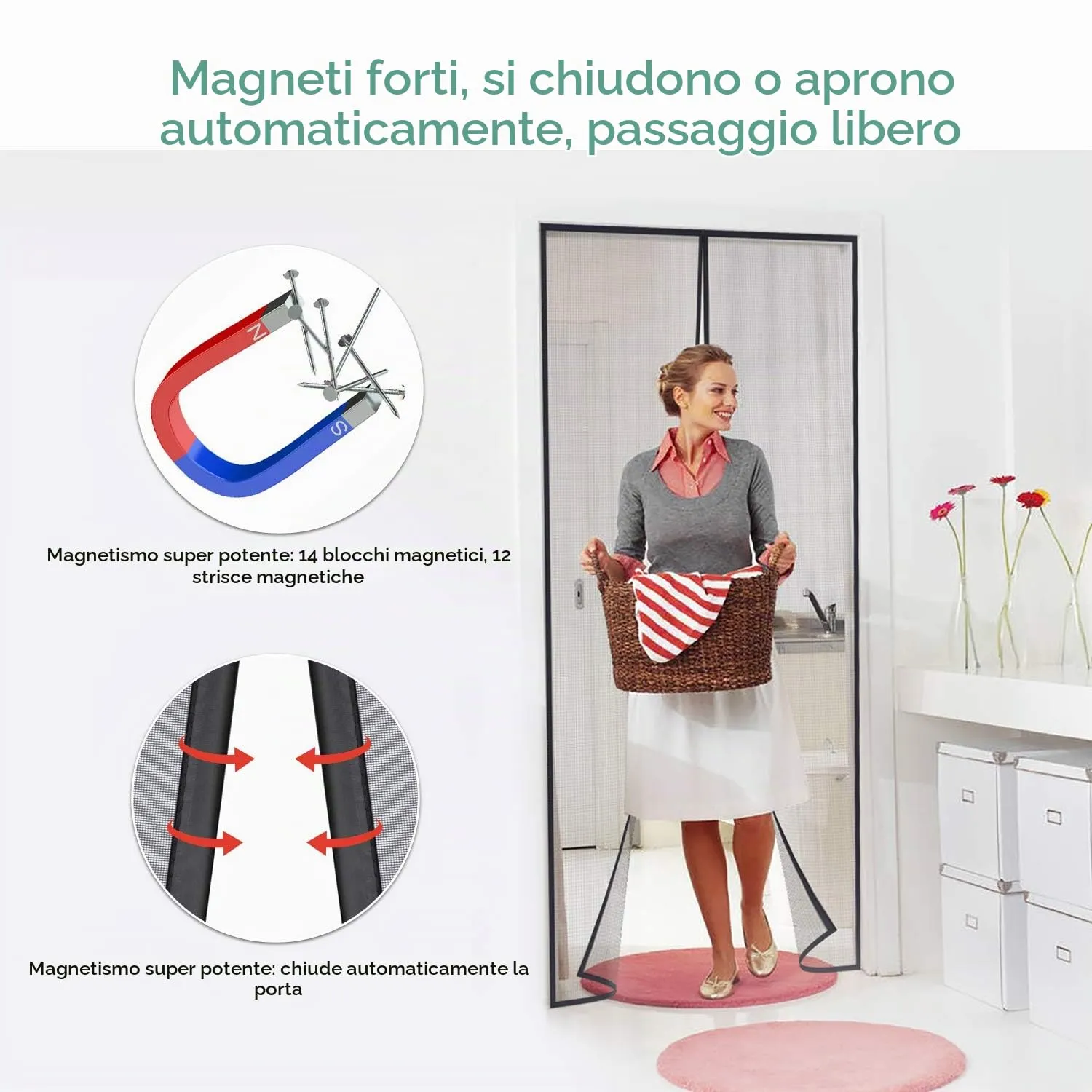 MYCARBON Zanzariera Porta Finestra Magnetica per Esterno, 110x220cm, Nero - immagine 4