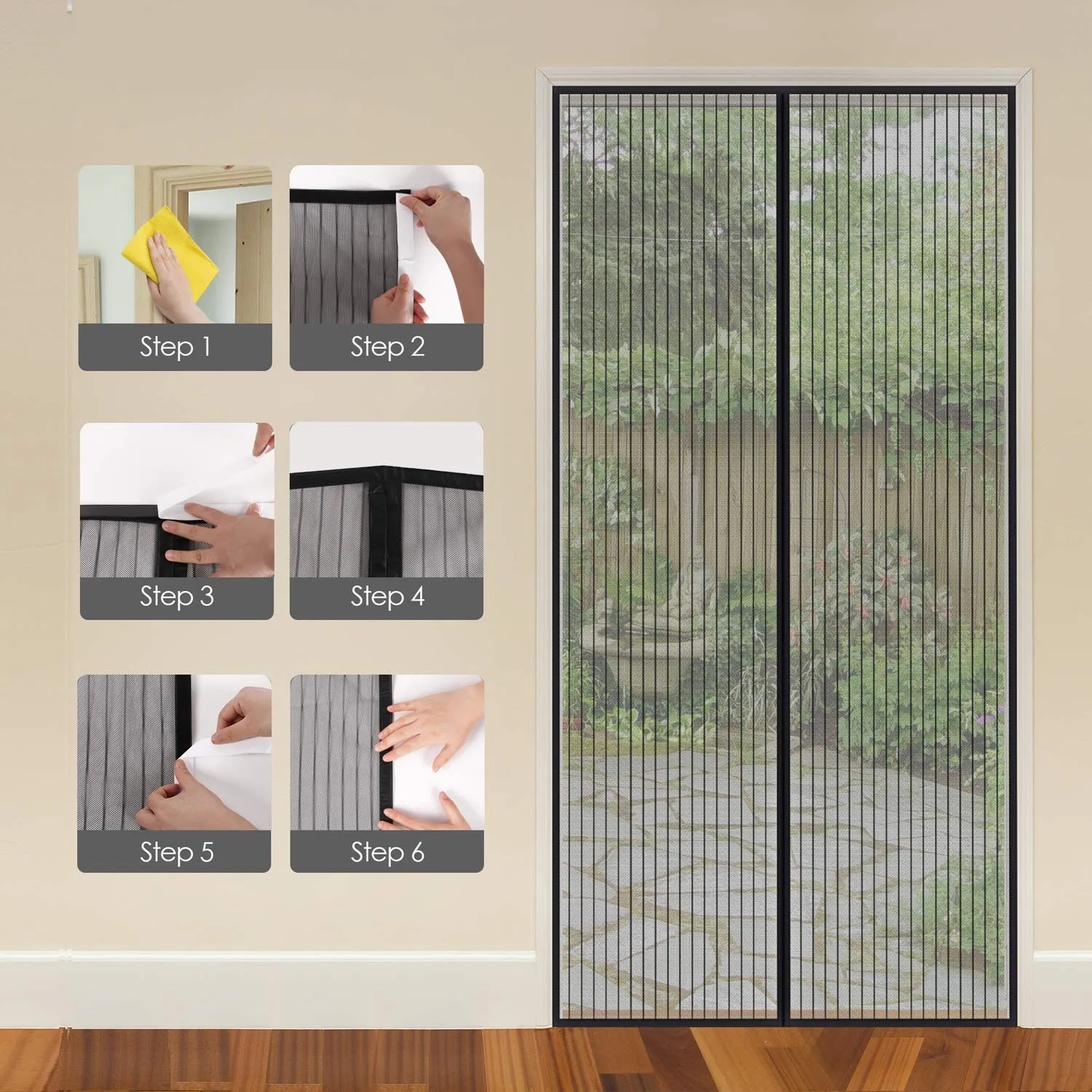 MYCARBON Zanzariera Porta Finestra Magnetica Adesiva, 120x220cm, Nero - immagine 8
