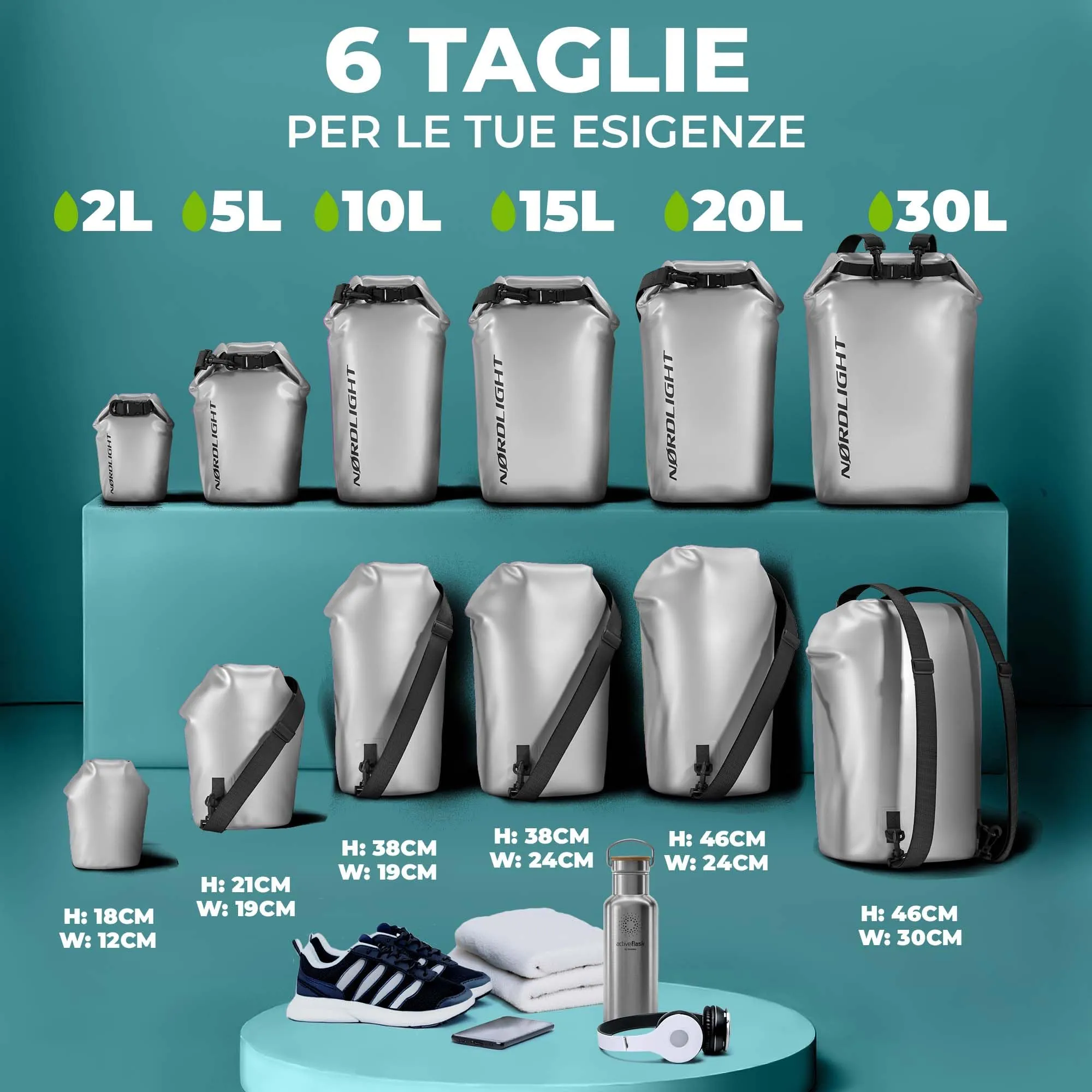Nordlight Dry Bag Sacca Impermeabile 20L Metallizzato - immagine 3