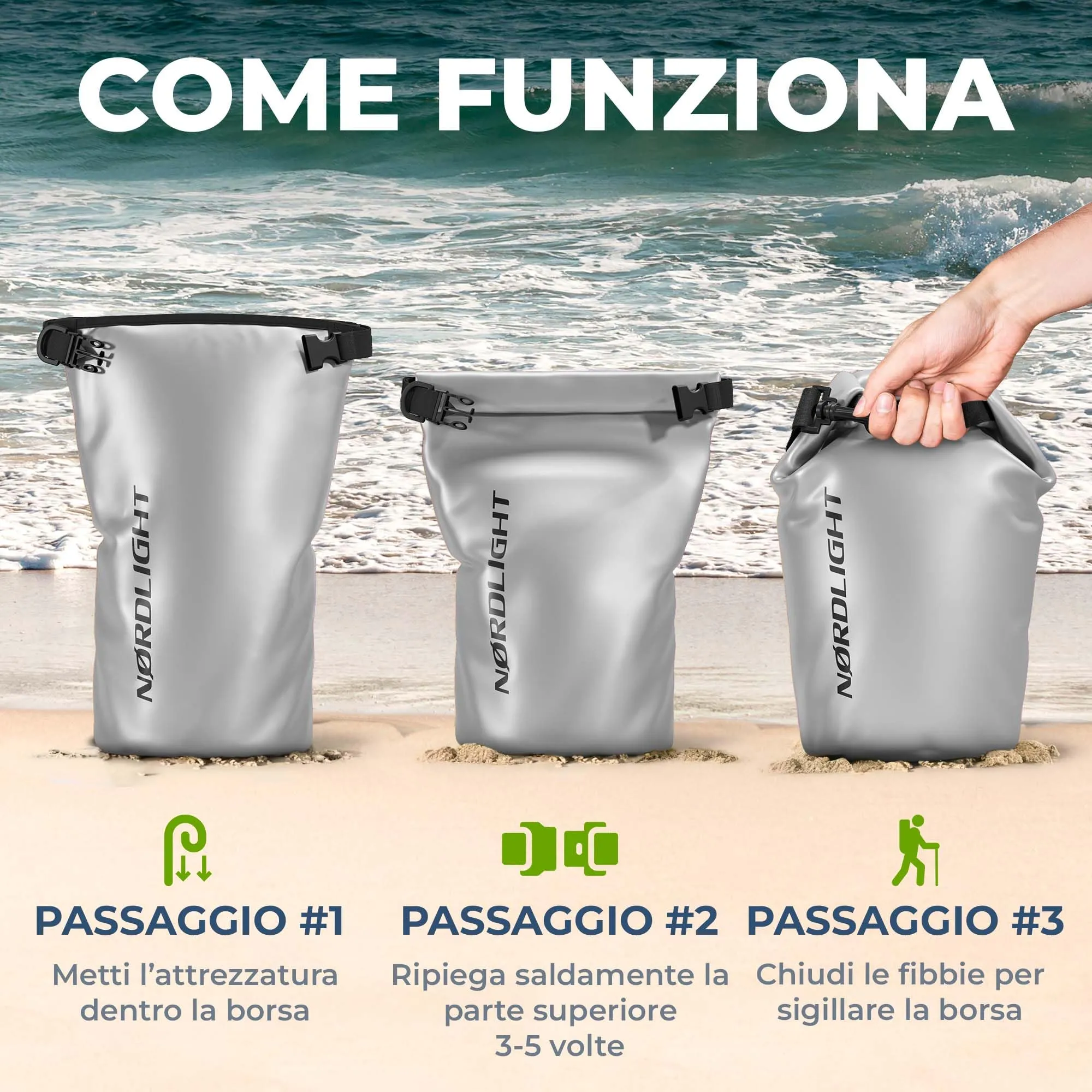Nordlight Dry Bag Sacca Impermeabile 20L Metallizzato - immagine 7