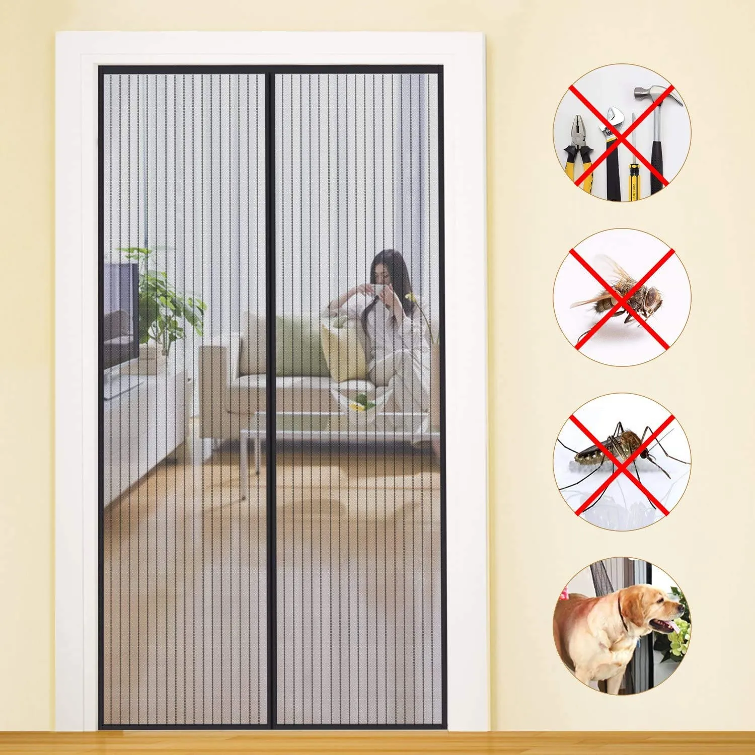 MYCARBON Zanzariera Porta Finestra Magnetica Adesiva, 90x210cm, Nero - immagine 1