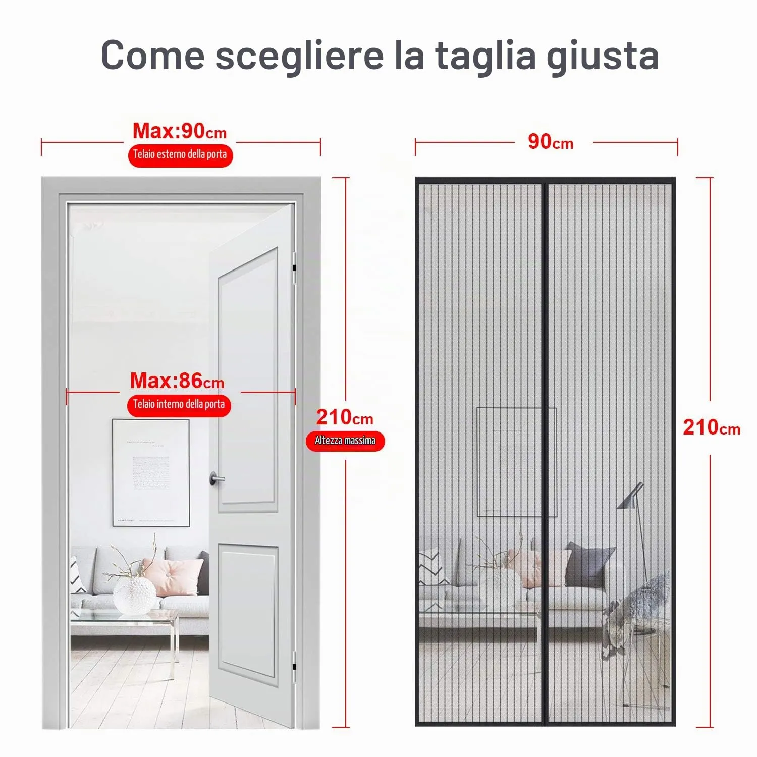 MYCARBON Zanzariera Porta Finestra Magnetica Adesiva, 90x210cm, Nero - immagine 3