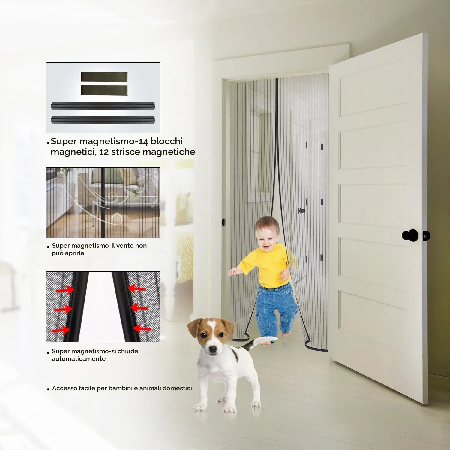 MYCARBON Zanzariera Porta Finestra Magnetica Adesiva, 90x210cm, Nero - immagine 5
