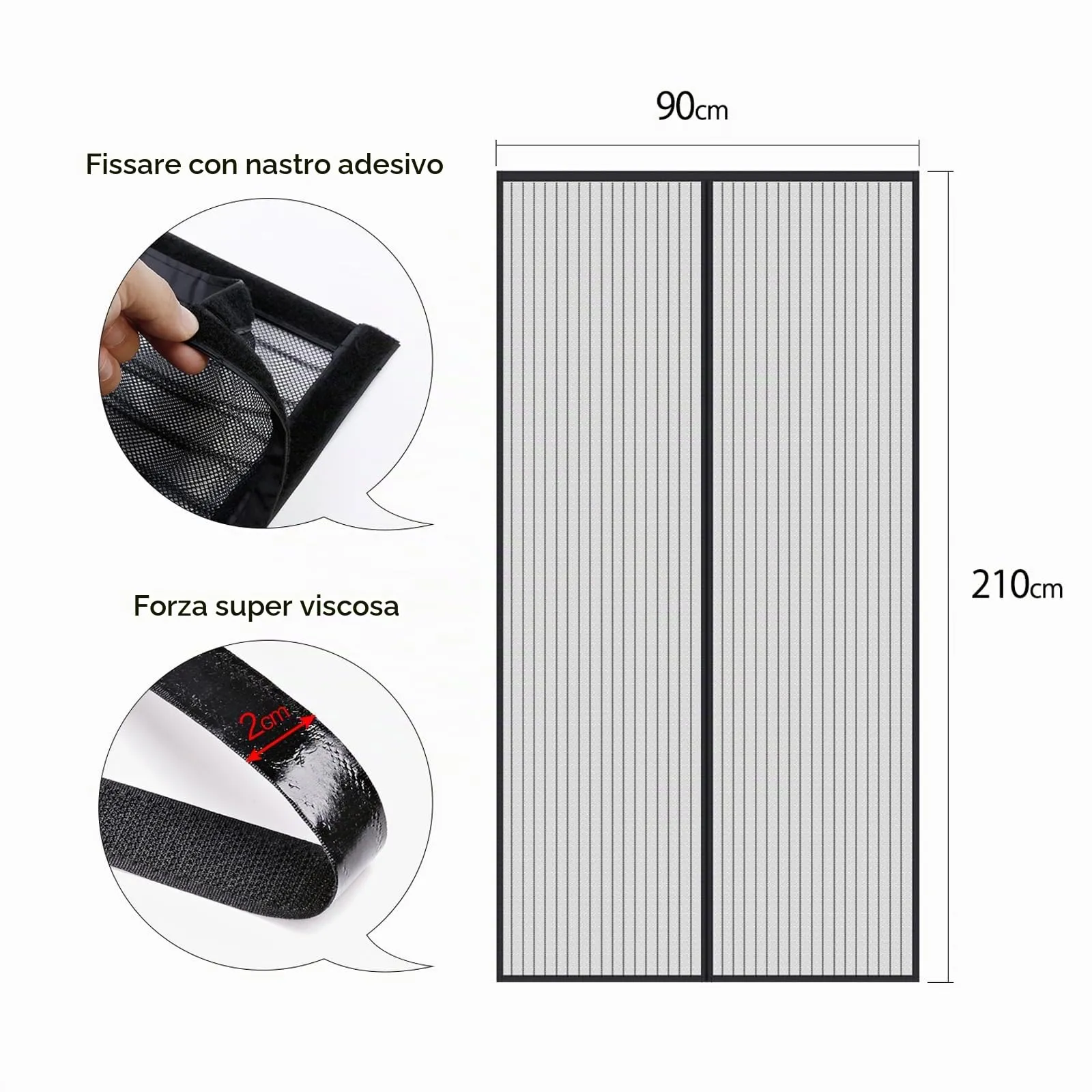 MYCARBON Zanzariera Porta Finestra Magnetica Adesiva, 90x210cm, Nero - immagine 6