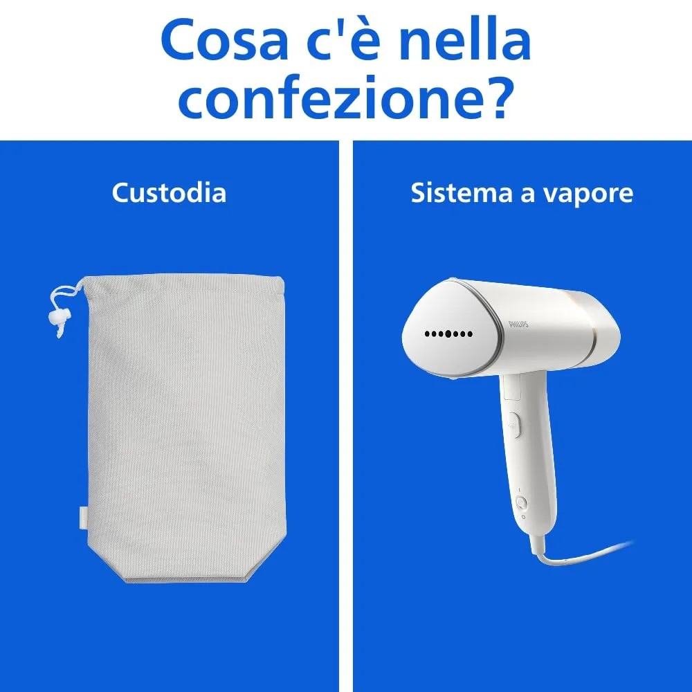 Philips 3000 Ferro da Stiro Verticale a Vapore Pieghevole STH3020/10, 20 g/min, 1000W, Bianco - immagine 2