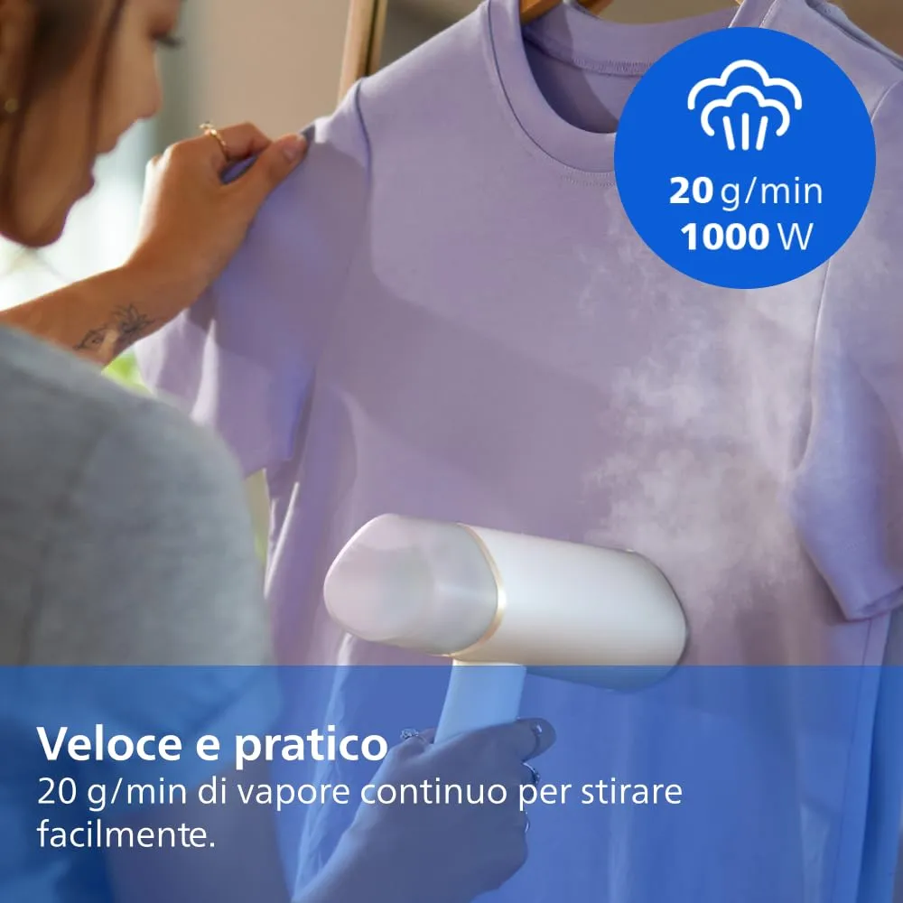 Philips 3000 Ferro da Stiro Verticale a Vapore Pieghevole STH3020/10, 20 g/min, 1000W, Bianco - immagine 3
