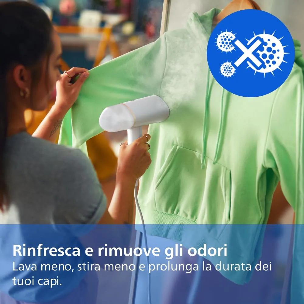 Philips 3000 Ferro da Stiro Verticale a Vapore Pieghevole STH3020/10, 20 g/min, 1000W, Bianco - immagine 8