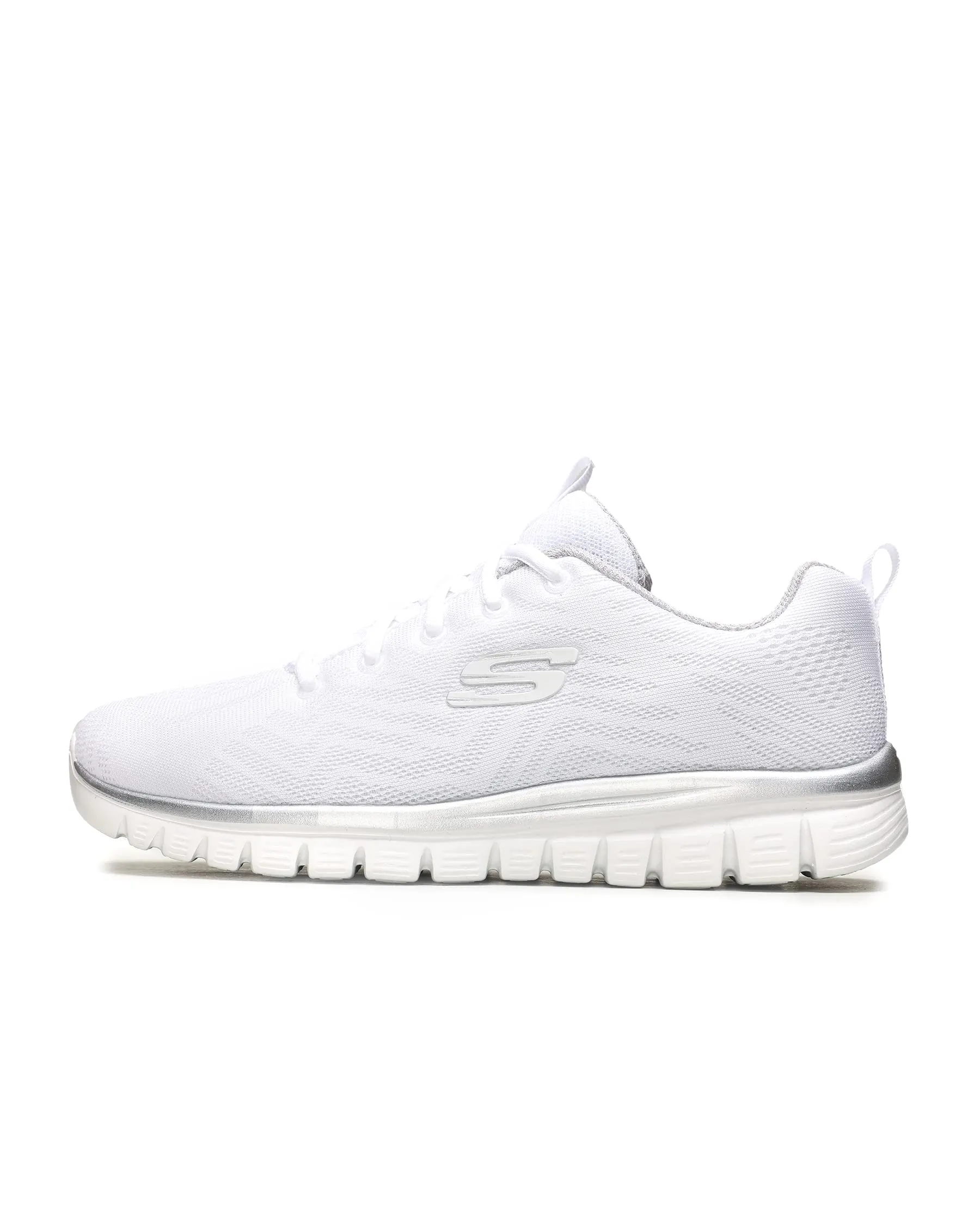Skechers Donna Graceful Get Connected Trainers, White Mesh/Silver Trim, 42 EU - immagine 1