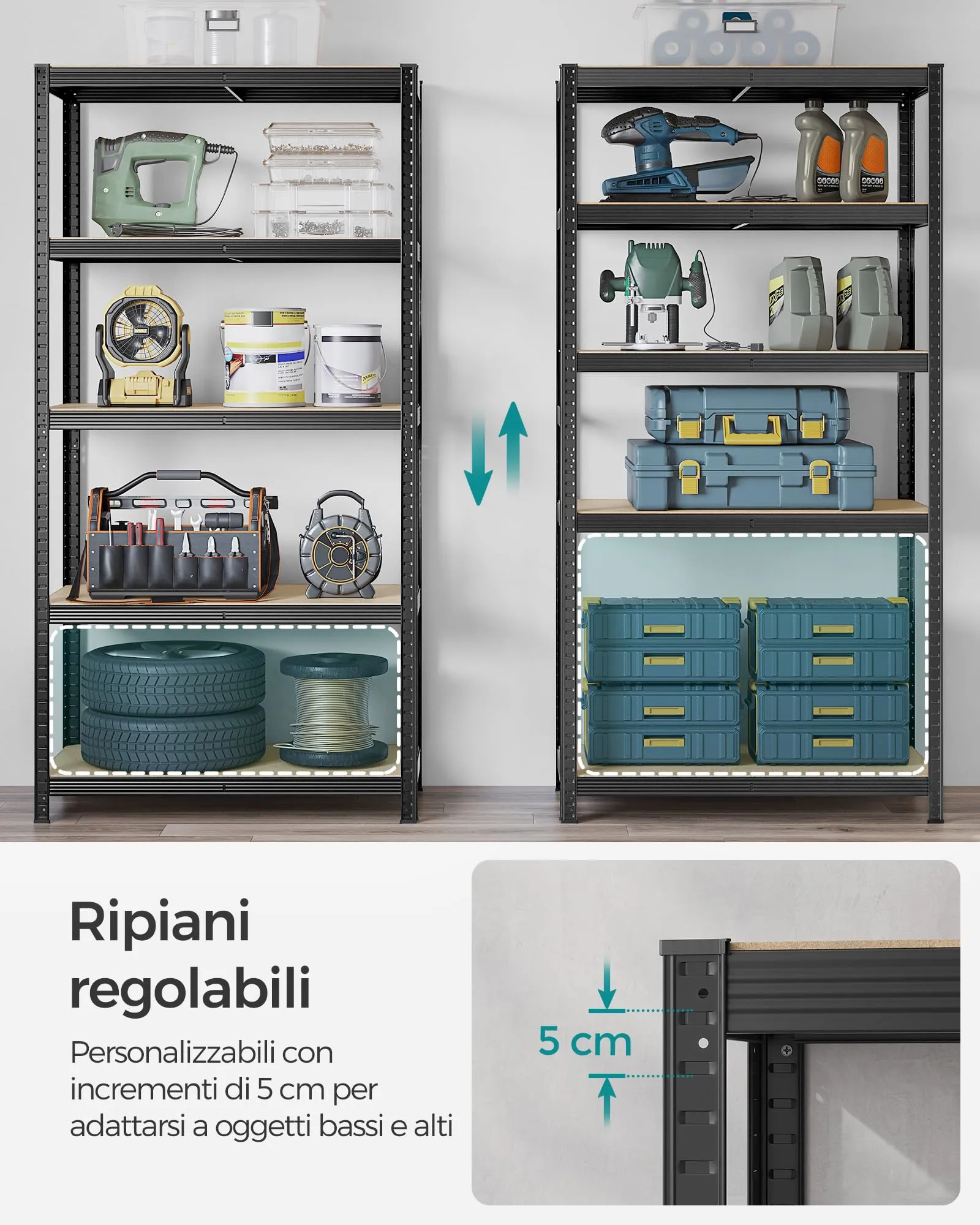 SONGMICS Set di 2 Scaffali in Metallo a 5 Ripiani, 50 x 100 x 200 cm, Nero GLR050B02 - immagine 5