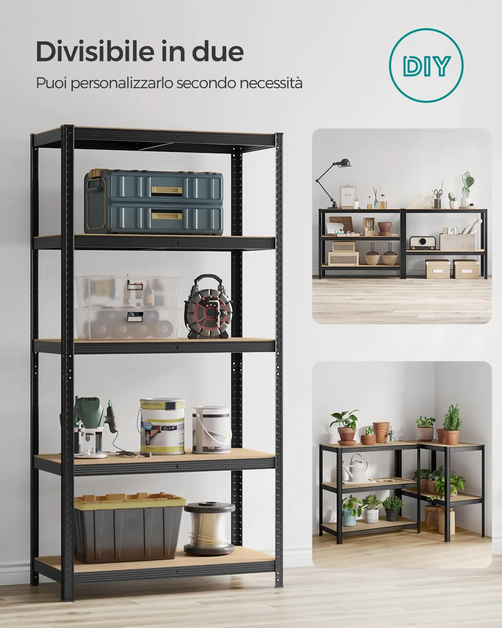 SONGMICS Set di 2 Scaffali in Metallo a 5 Ripiani, 50 x 100 x 200 cm, Nero GLR050B02 - immagine 7