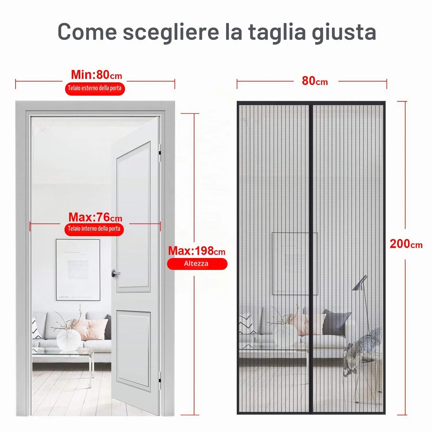 MYCARBON Zanzariera Porta Finestra Magnetica Anti Mosche, 80x200cm, Nero - immagine 3