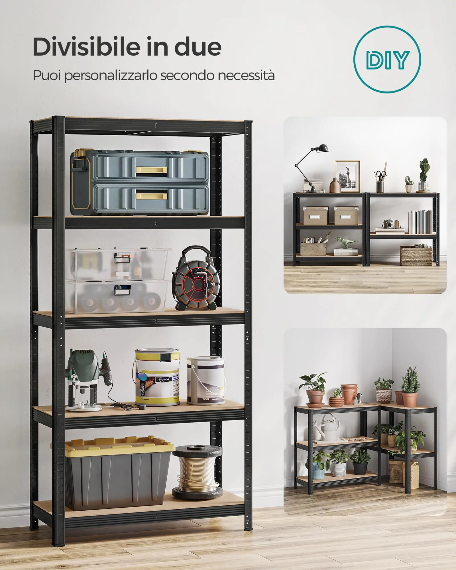 SONGMICS Set di 2 Scaffali in Metallo a 5 Ripiani Regolabili, 40 x 90 x 180 cm, Nero GLR040B02 - immagine 7