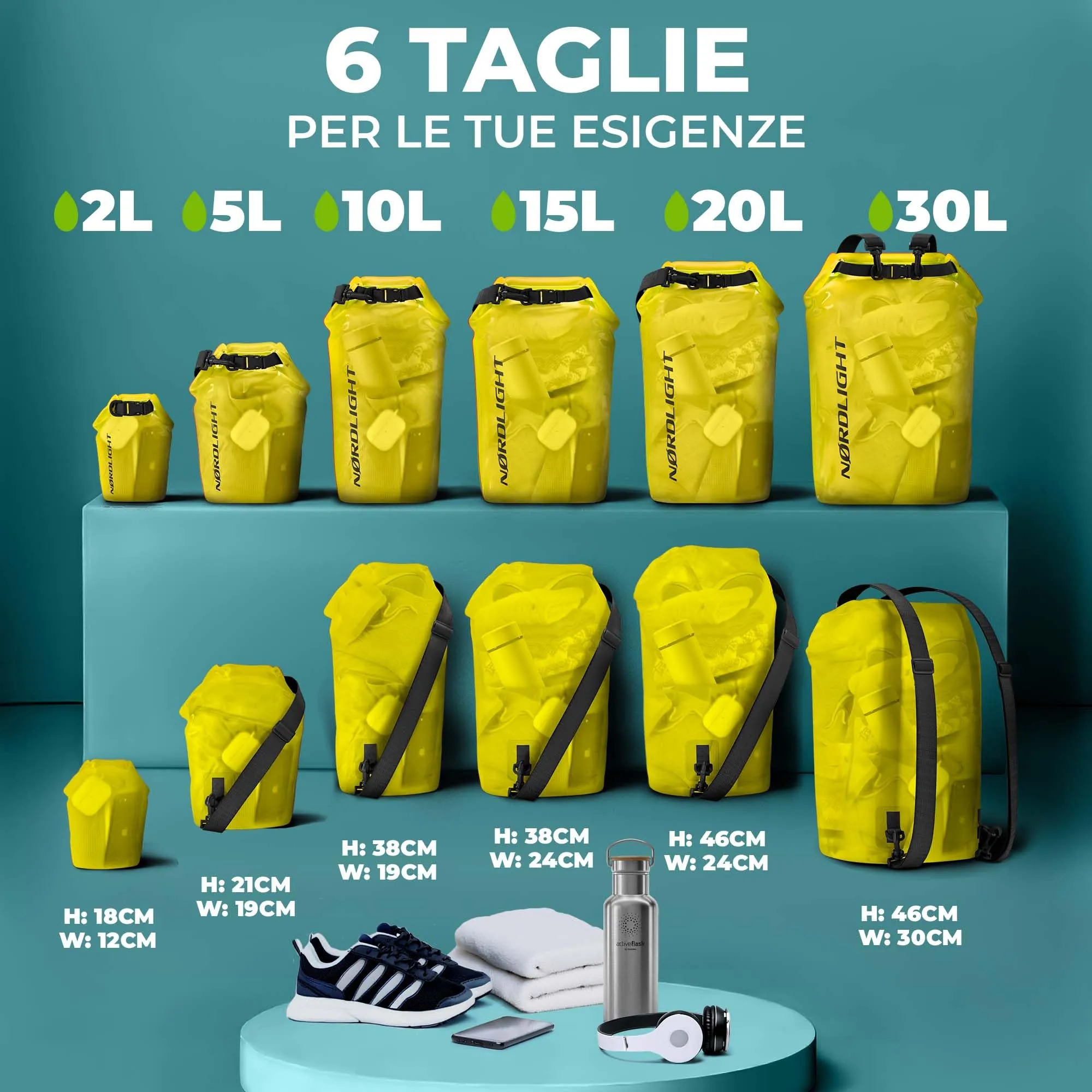 Nordlight Dry Bag Sacca Impermeabile 20L, Giallo - immagine 3
