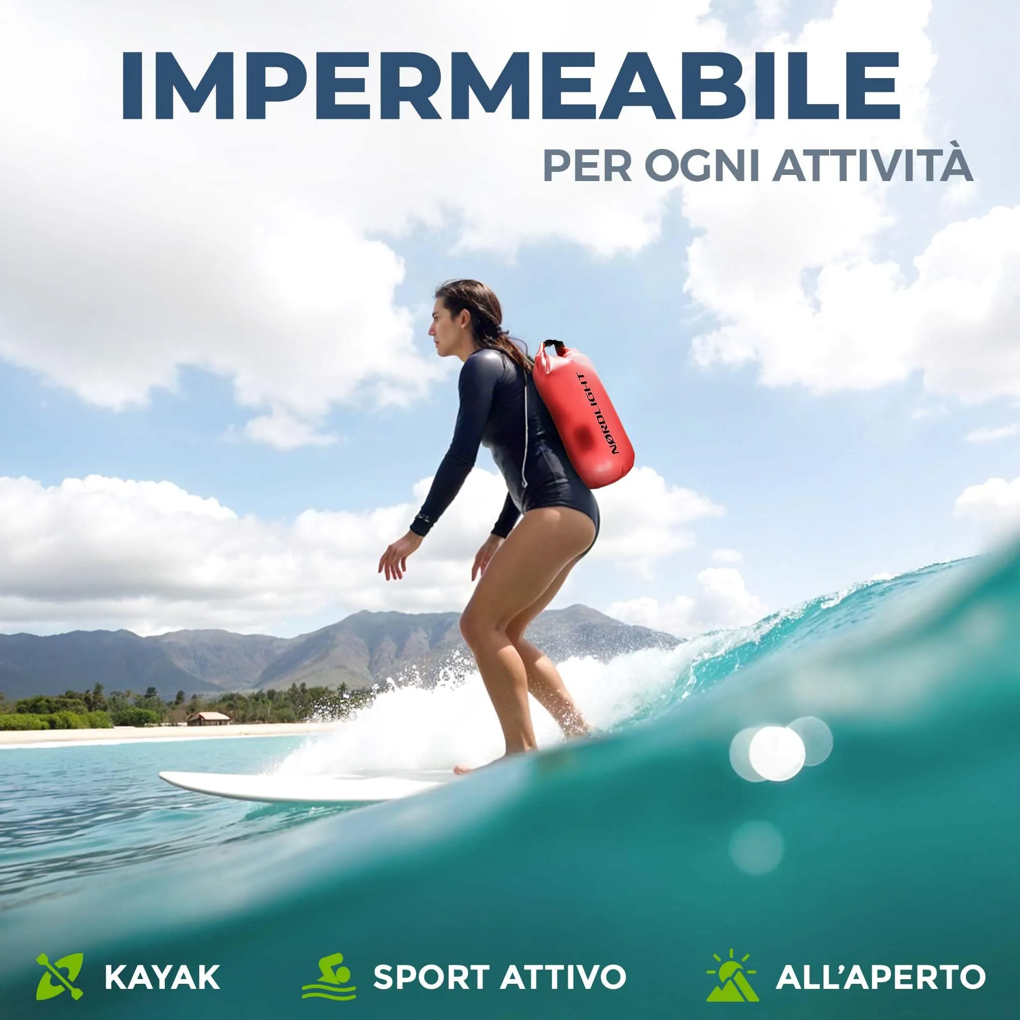 Nordlight Dry Bag Sacca Impermeabile 2L, Rosso - immagine 8