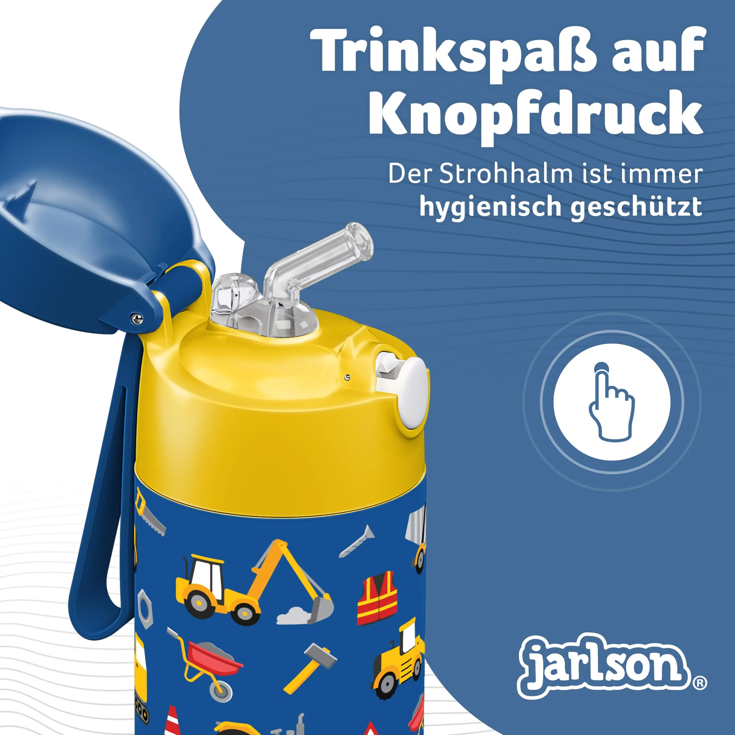 Jarlson Borraccia Termica Bambini Charli con Cannuccia, Acciaio Inox, 350 ml, Cantiere - immagine 4
