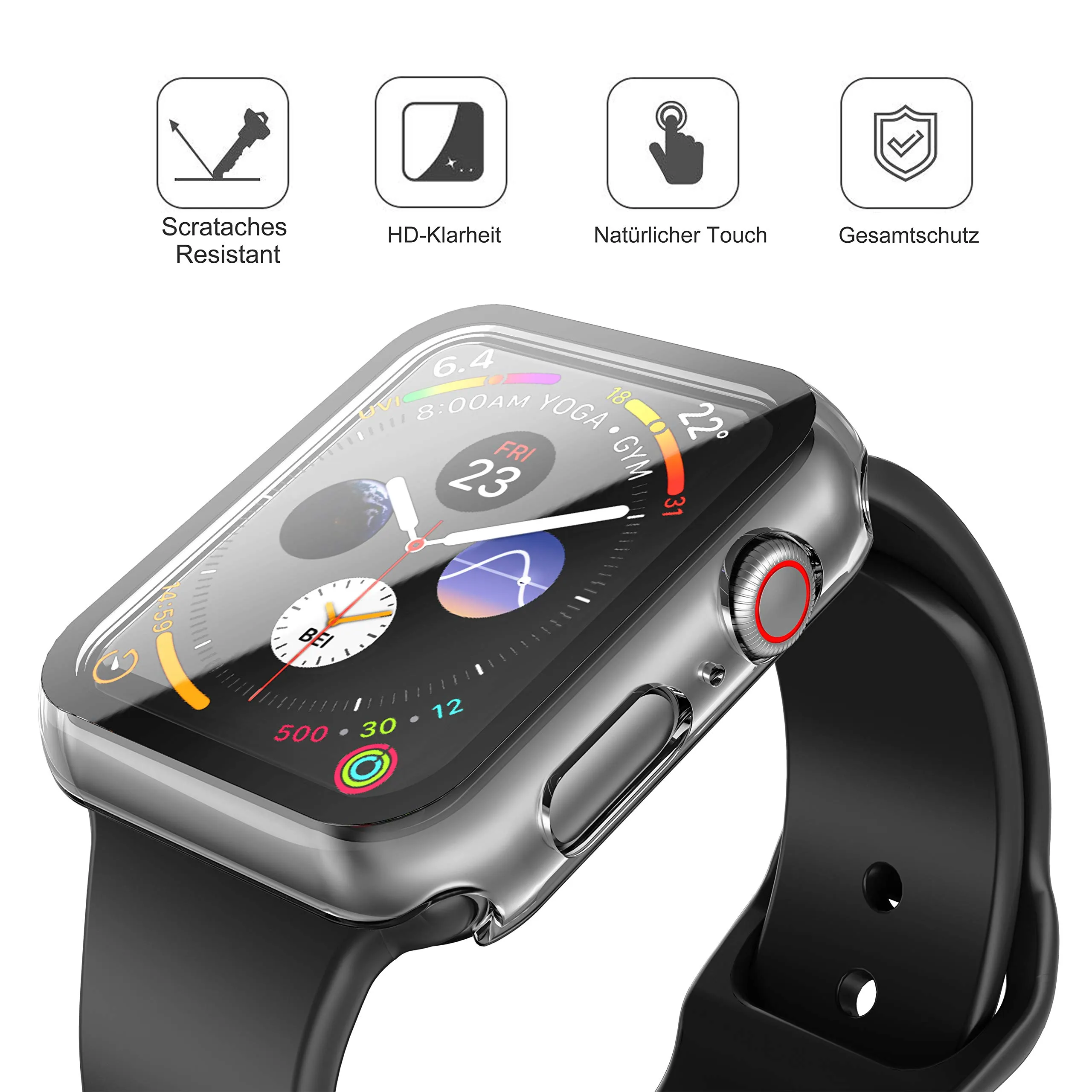 Misxi Custodia Rigida Trasparente con Pellicola Protettiva in Vetro per Apple Watch Series 4/5/6/SE/SE 2, 40 mm, 2 pezzi - immagine 2