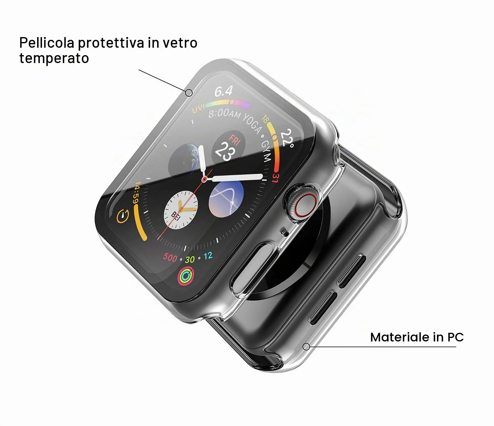Misxi Custodia Rigida Trasparente con Pellicola Protettiva in Vetro per Apple Watch Series 4/5/6/SE/SE 2, 40 mm, 2 pezzi - immagine 3
