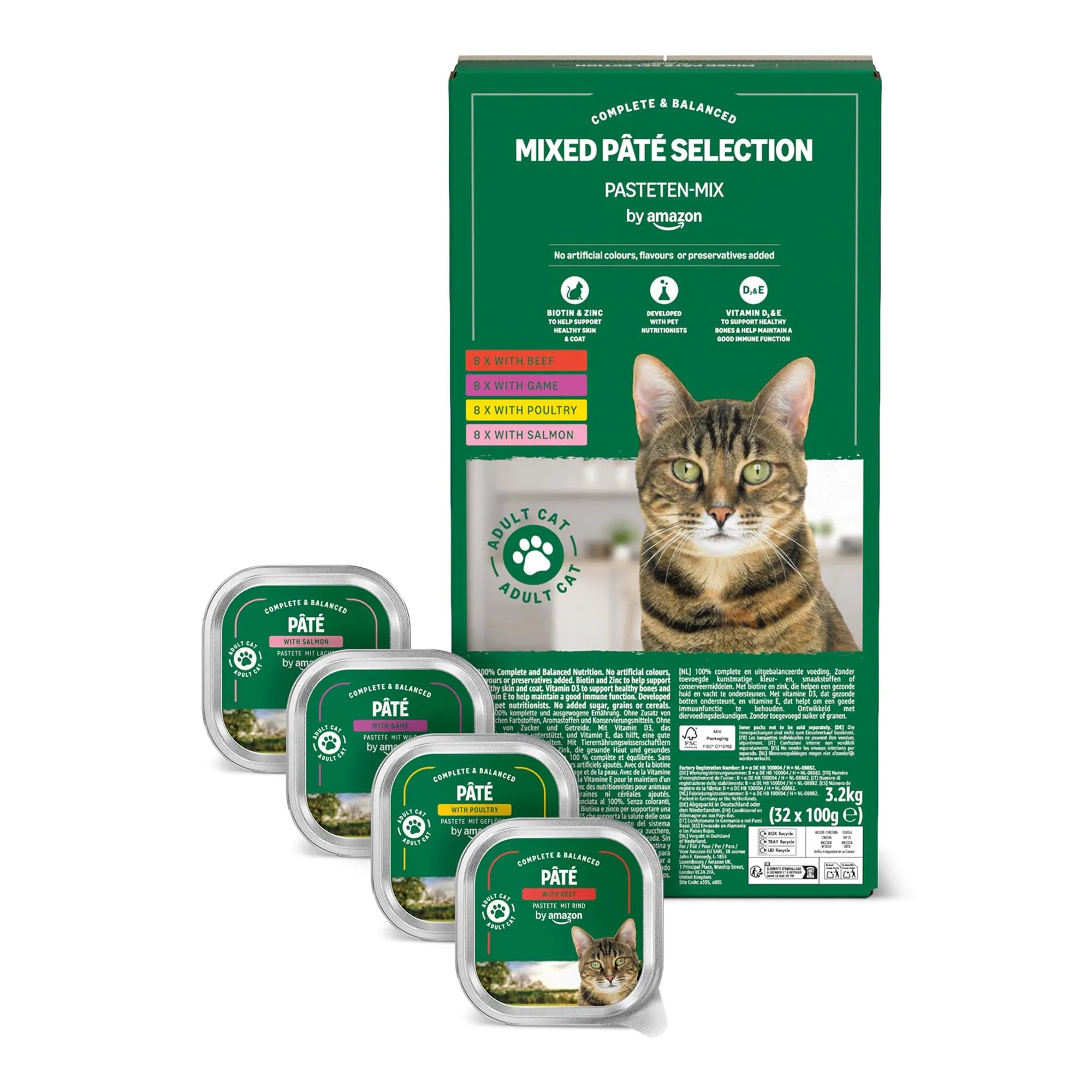 by Amazon Cibo Umido per Gatti Paté Assortiti 100g Confezione da 32 - immagine 1