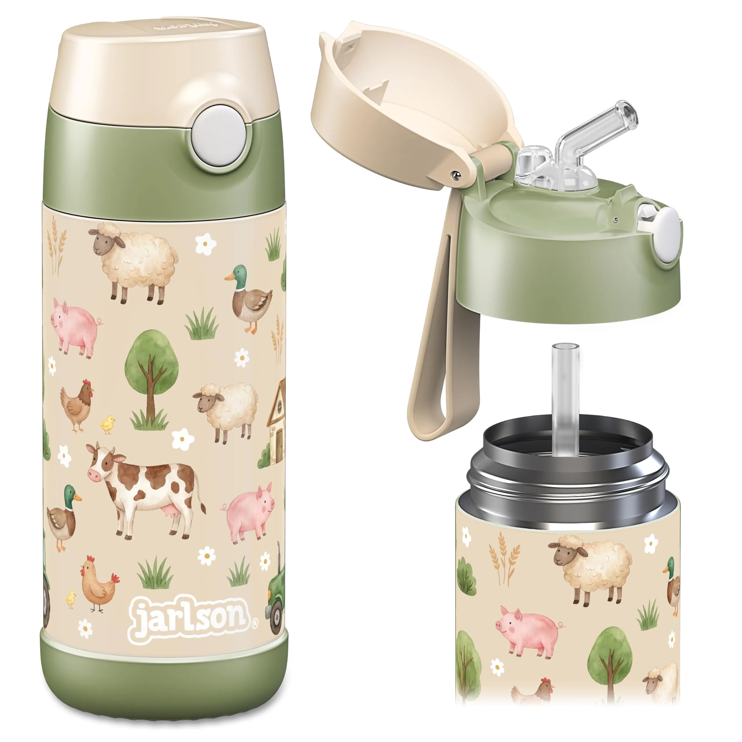 Jarlson Borraccia Termica Bambini Charli con Cannuccia, Acciaio Inox, 350 ml, Fattoria - immagine 1