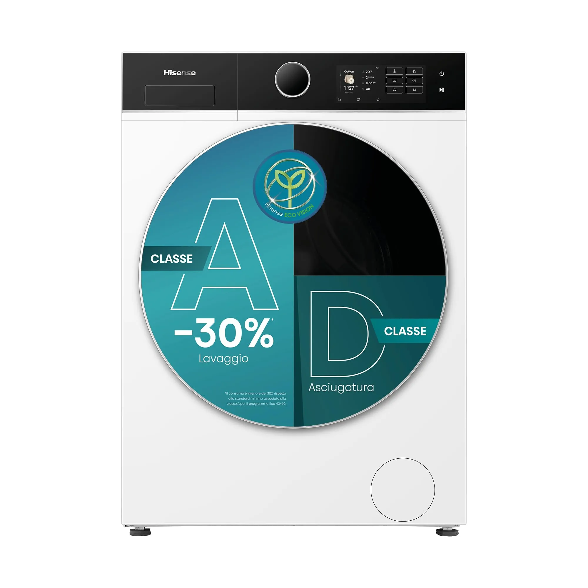 Hisense WD5I8043BWF Lavasciuga Slim a Carica Frontale 8 kg, Classe A, 1400 rpm, 15 Programmi, Vapore, Display Touch - immagine 1
