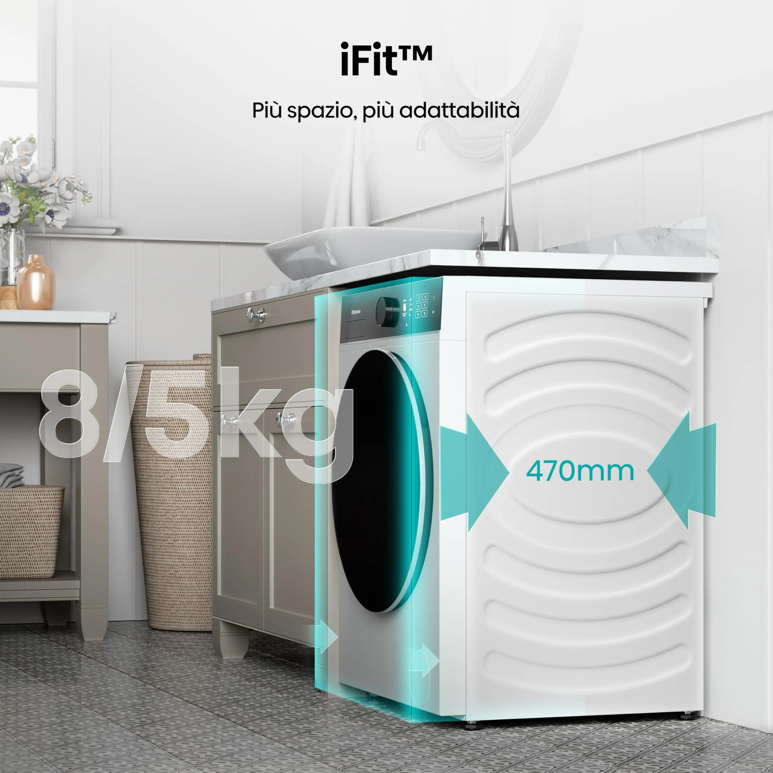 Hisense WD5I8043BWF Lavasciuga Slim a Carica Frontale 8 kg, Classe A, 1400 rpm, 15 Programmi, Vapore, Display Touch - immagine 7