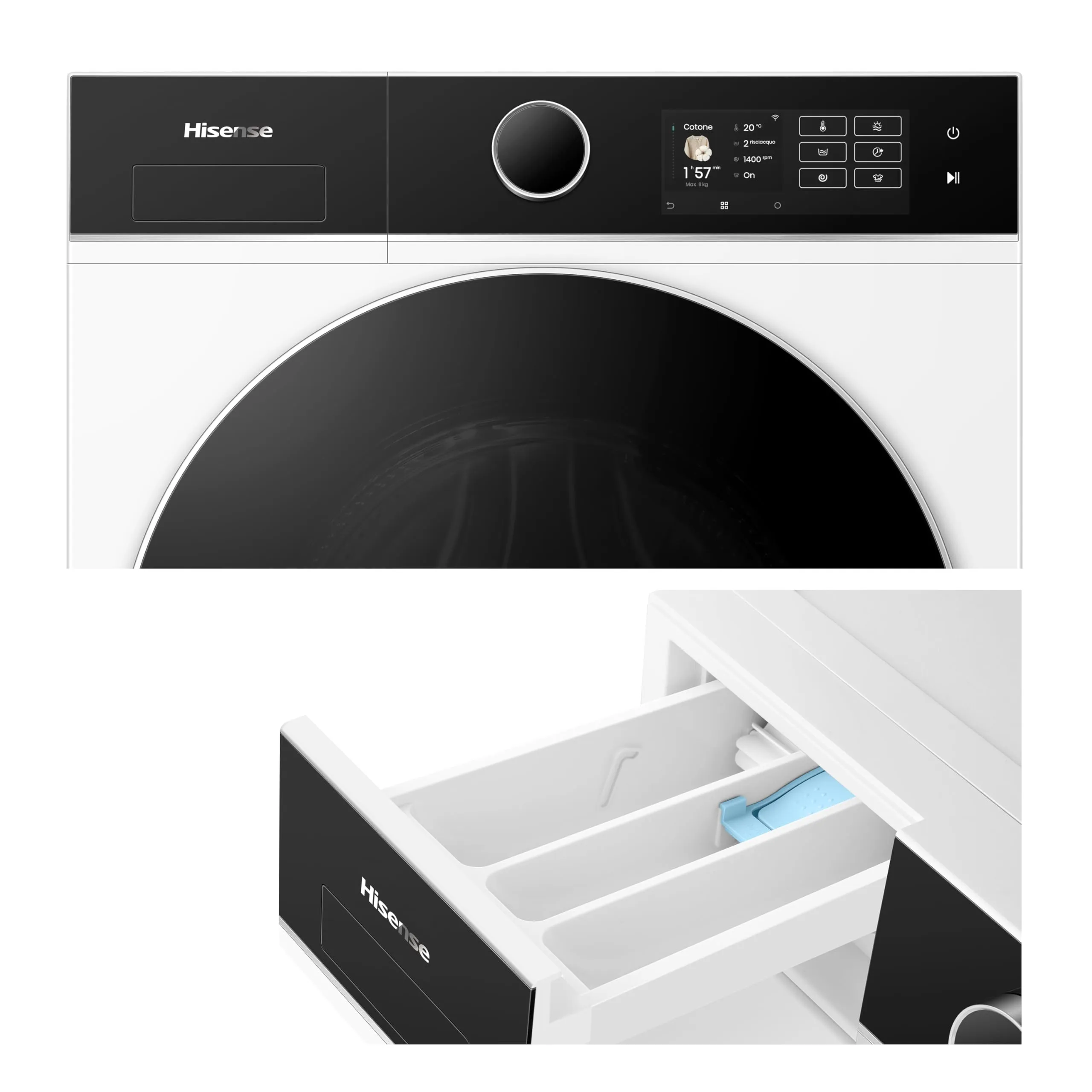 Hisense WD5I8043BWF Lavasciuga Slim a Carica Frontale 8 kg, Classe A, 1400 rpm, 15 Programmi, Vapore, Display Touch - immagine 10