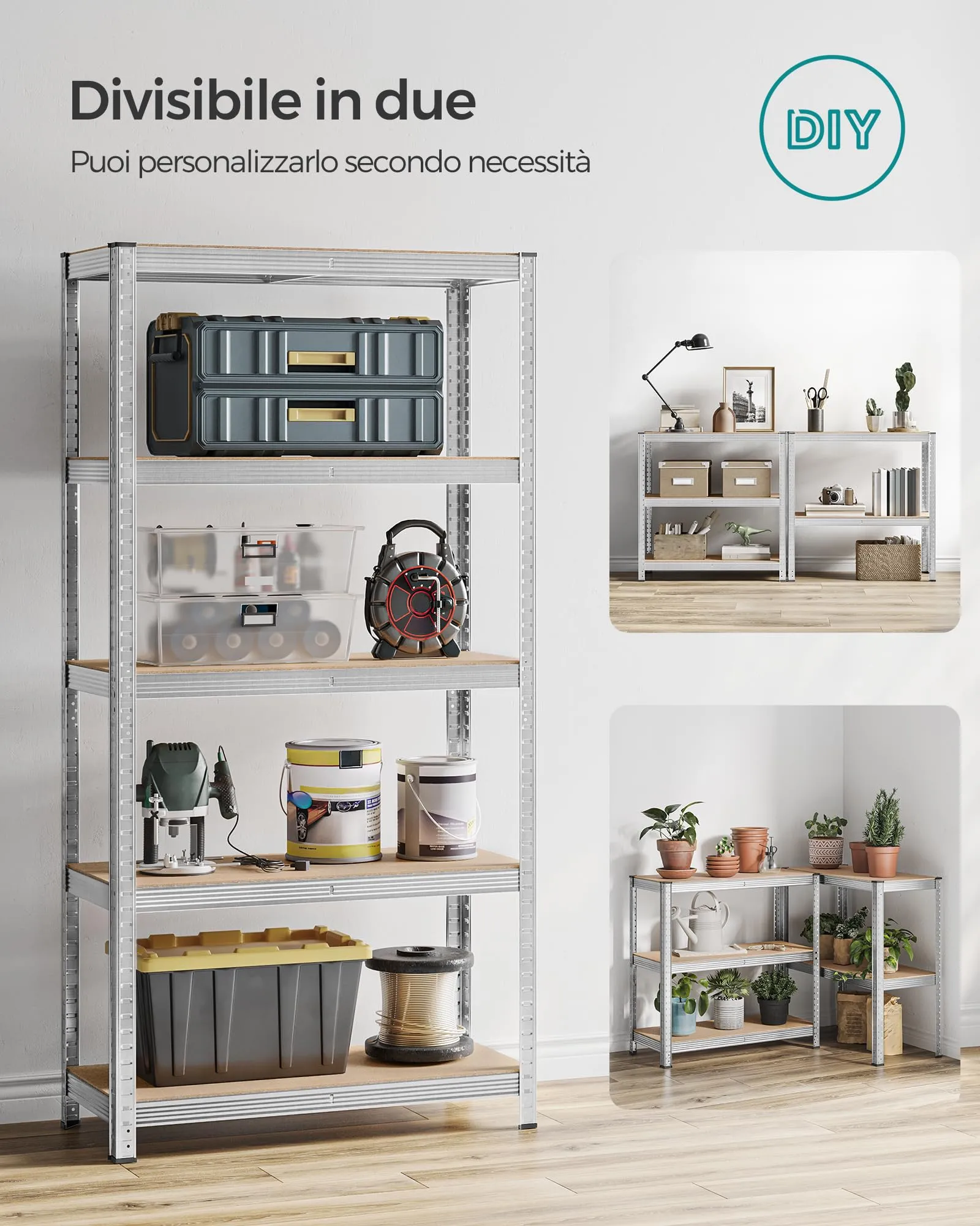 SONGMICS Set di 2 Scaffali in Metallo a 5 Ripiani Regolabili, 40 x 90 x 180 cm, Argento GLR040E02 - immagine 7