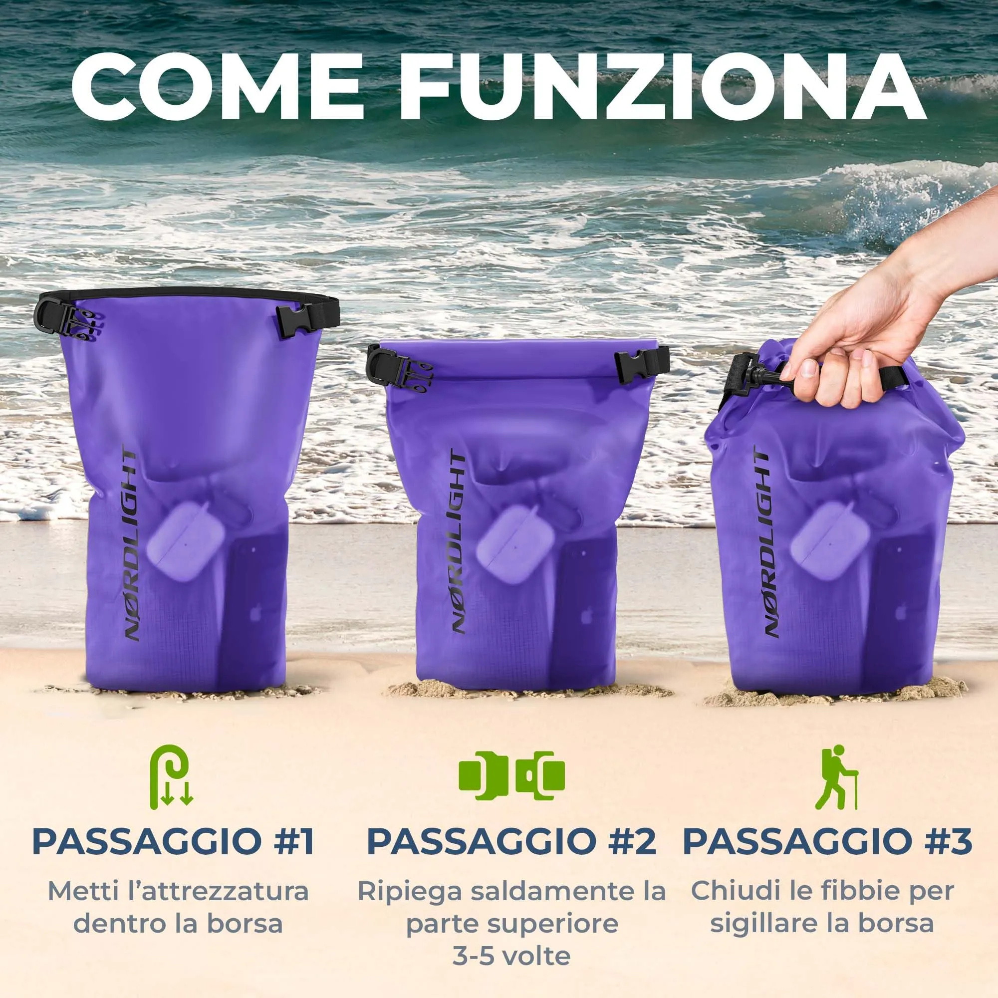 Nordlight Dry Bag Sacca Impermeabile 20L Viola - immagine 7