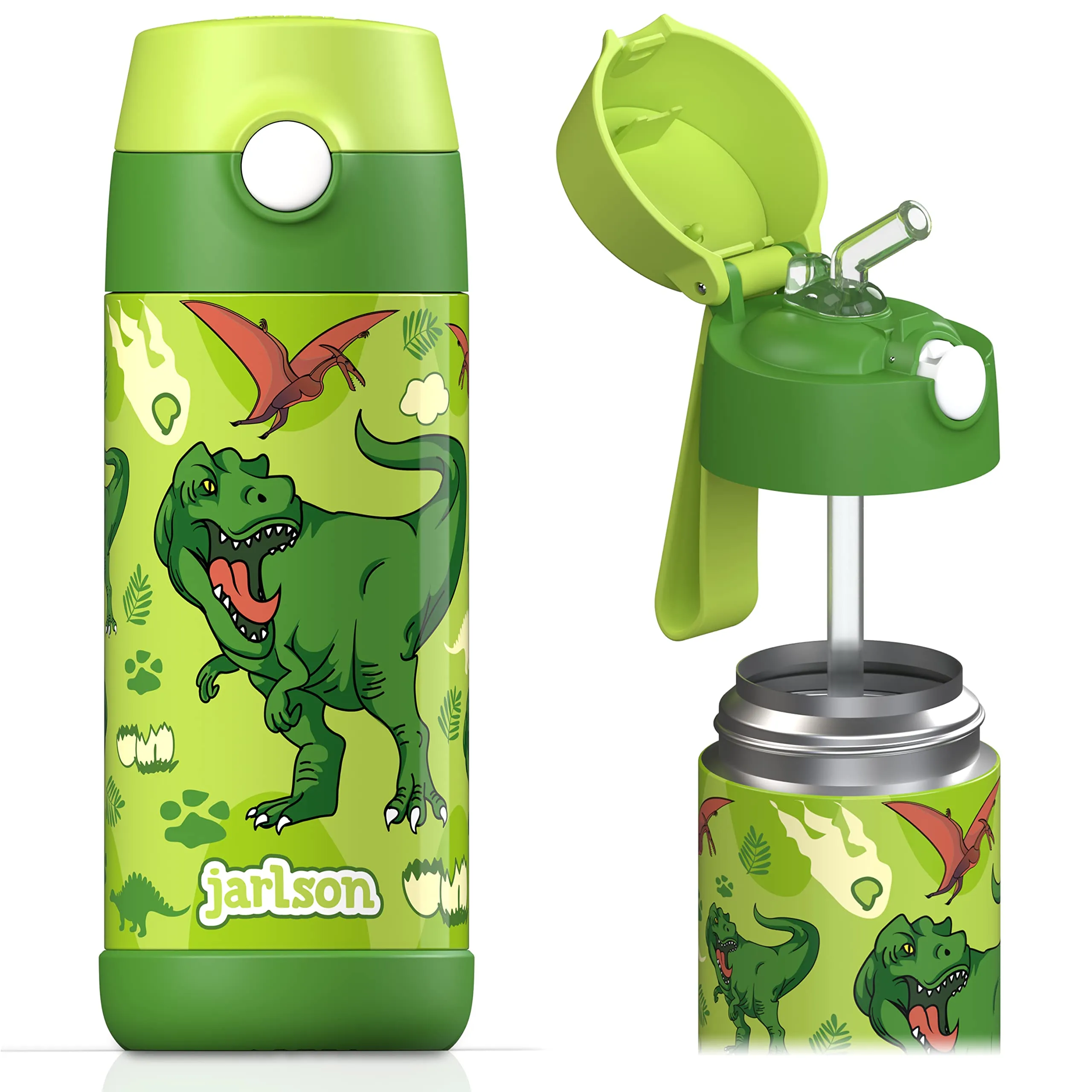 Jarlson Borraccia Termica Bambini Charli 350ml con Cannuccia, Acciaio Inox (Dinosauro) - immagine 1