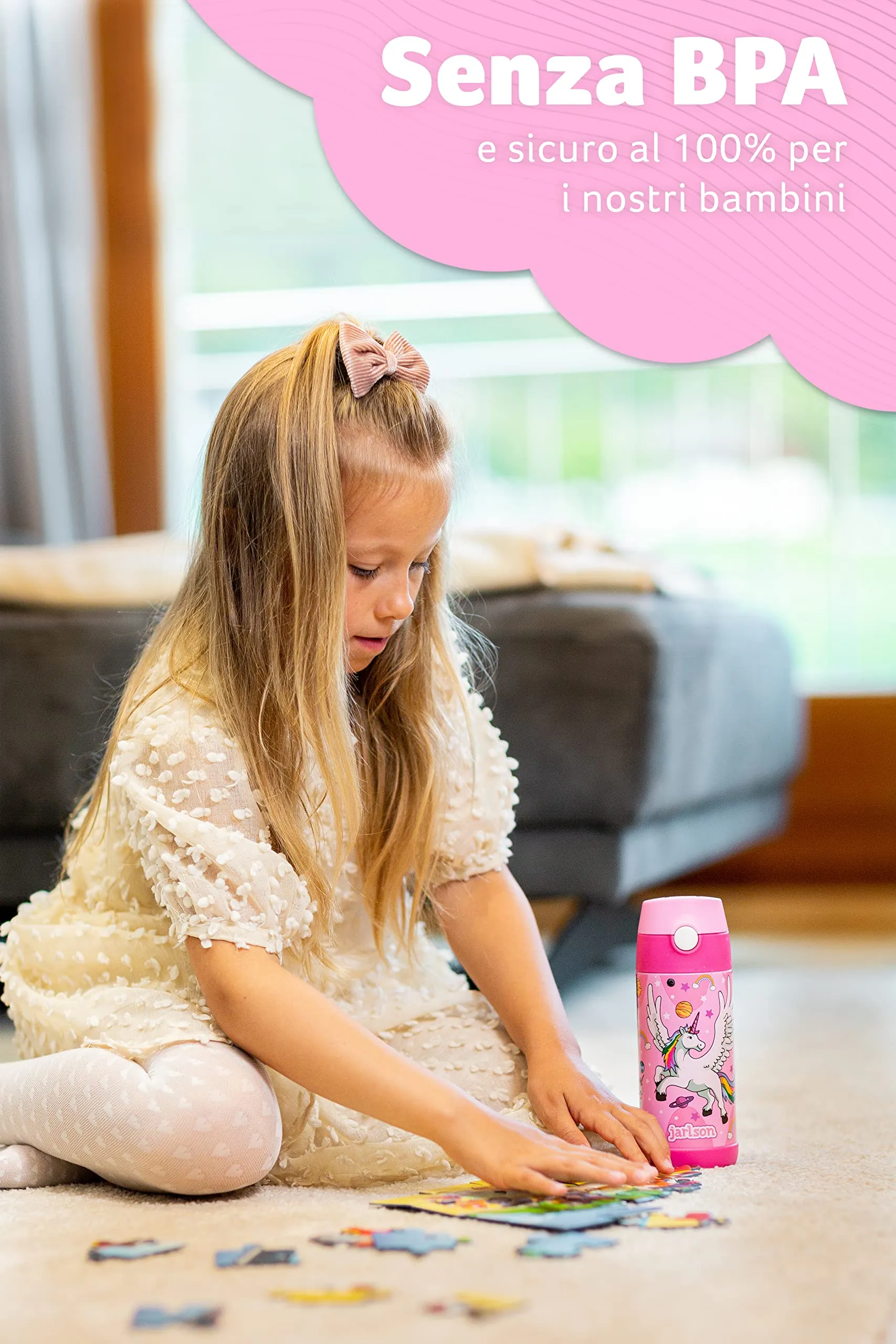 Jarlson Borraccia Termica Bambini Charli 350ml con Cannuccia, Acciaio Inox, Unicorno 2 - immagine 3