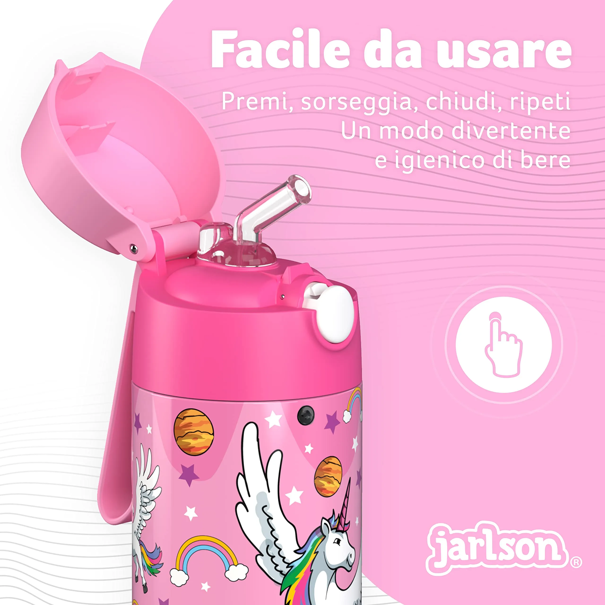 Jarlson Borraccia Termica Bambini Charli 350ml con Cannuccia, Acciaio Inox, Unicorno 2 - immagine 6