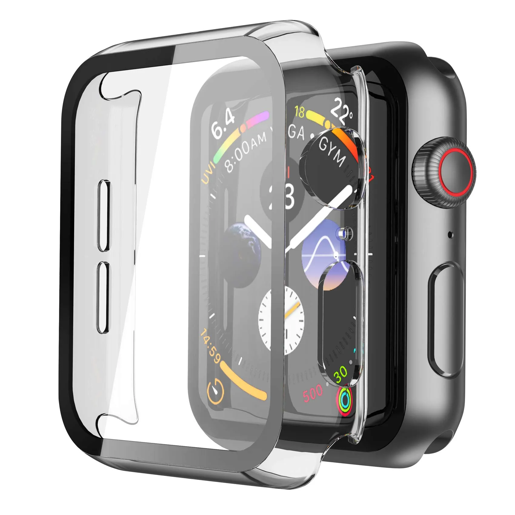 Misxi Cover con Vetro Temperato per Apple Watch SE3/SE2/SE/Serie 6/5/4 44mm, Trasparente (2 Pezzi) - immagine 1