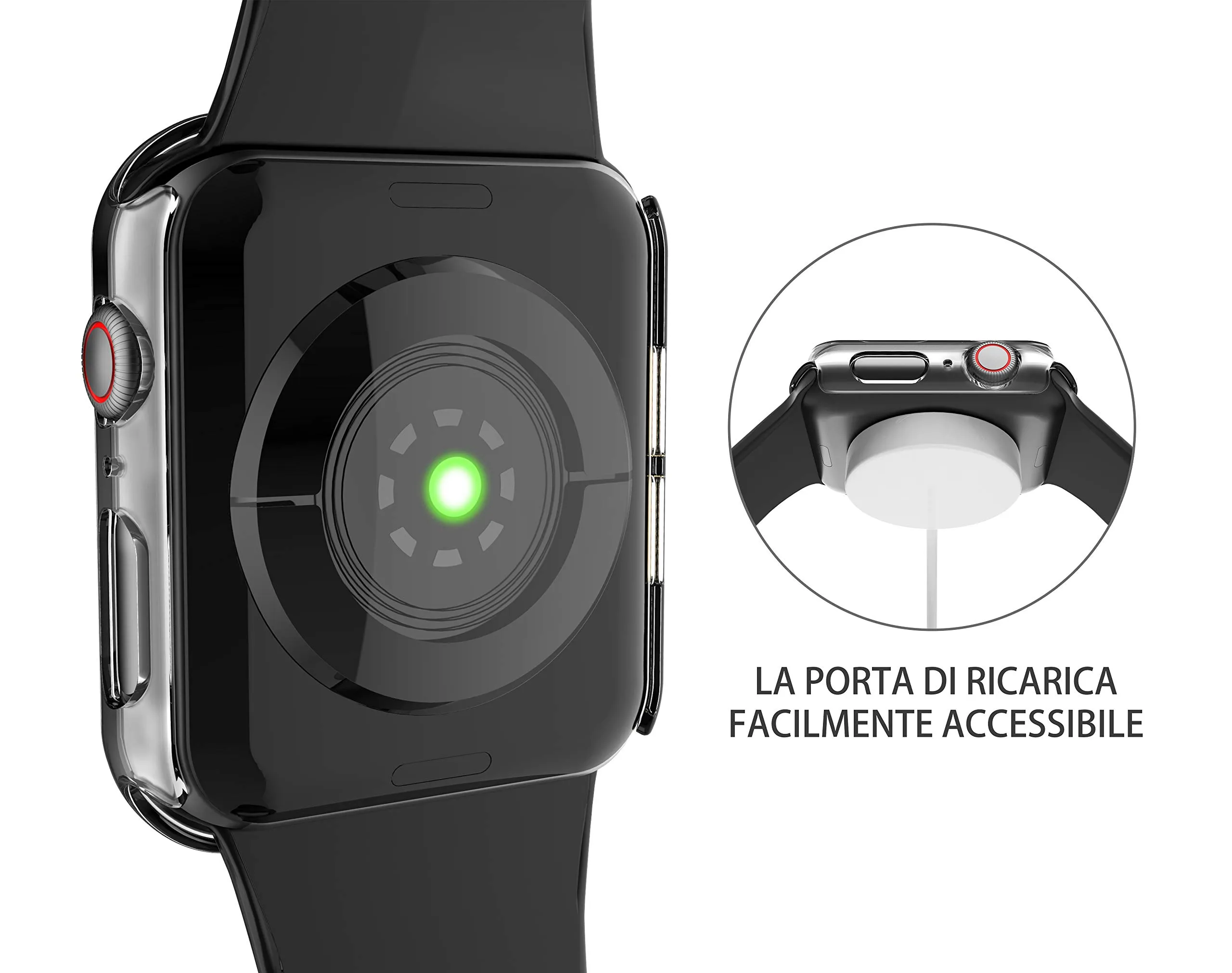 Misxi Cover con Vetro Temperato per Apple Watch SE3/SE2/SE/Serie 6/5/4 44mm, Trasparente (2 Pezzi) - immagine 4