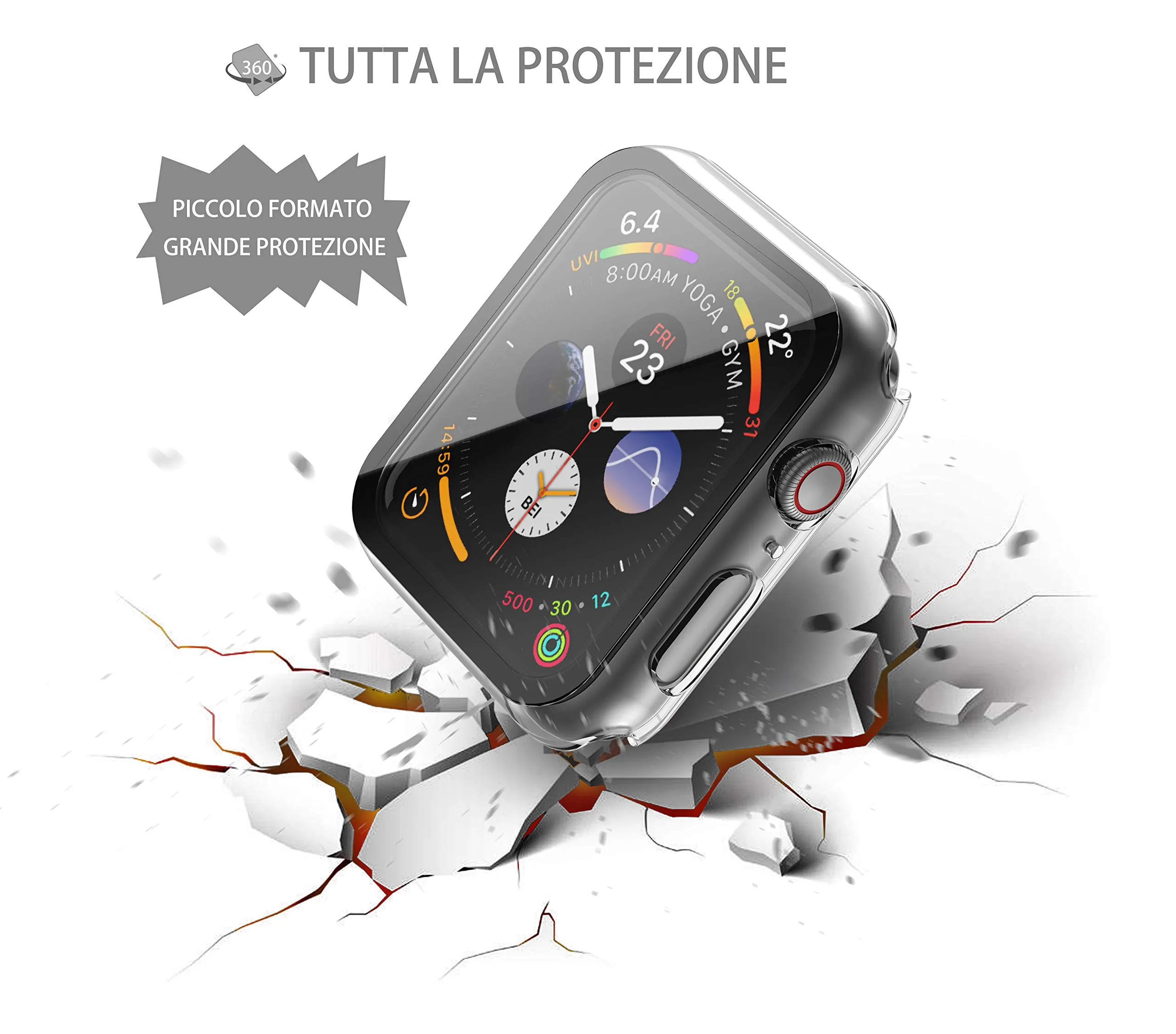 Misxi Cover con Vetro Temperato per Apple Watch SE3/SE2/SE/Serie 6/5/4 44mm, Trasparente (2 Pezzi) - immagine 5