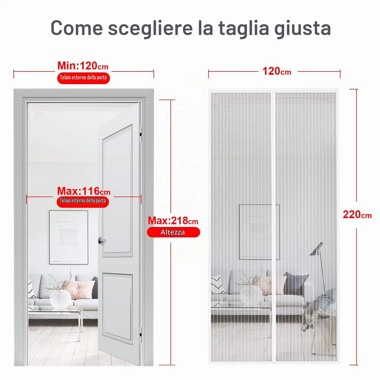 MYCARBON Zanzariera Porta Finestra Magnetica Anti Mosche (120x220cm, Bianco) - immagine 3