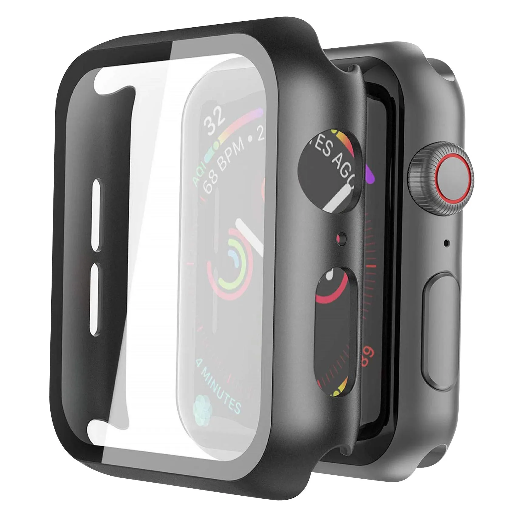 Misxi Cover con Vetro Temperato per Apple Watch SE3/SE2/SE/Serie 6/5/4 40mm, Nero (2 Pezzi) - immagine 1