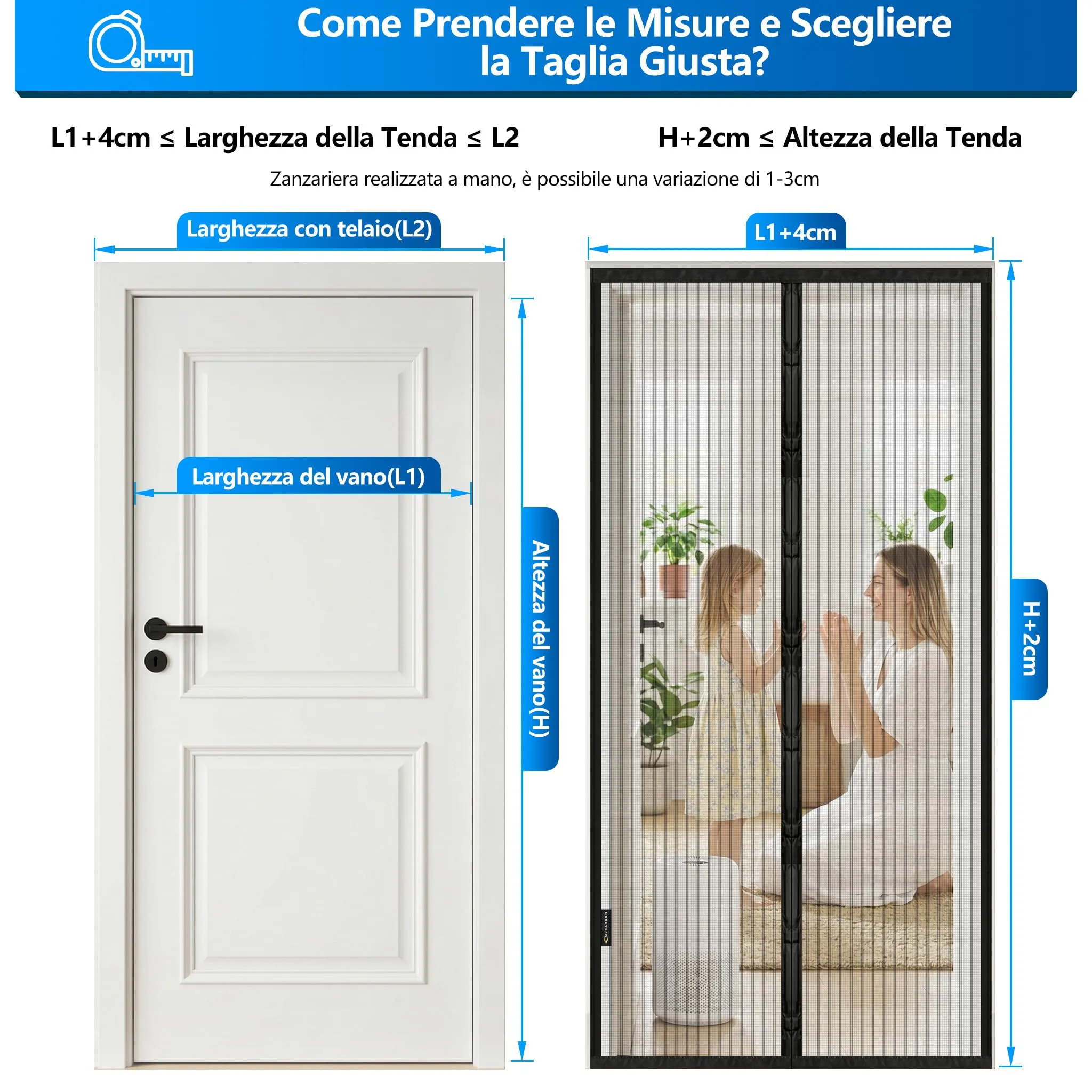 MYCARBON Zanzariera Magnetica 110x230cm per Porta e Finestra, Nero - immagine 2