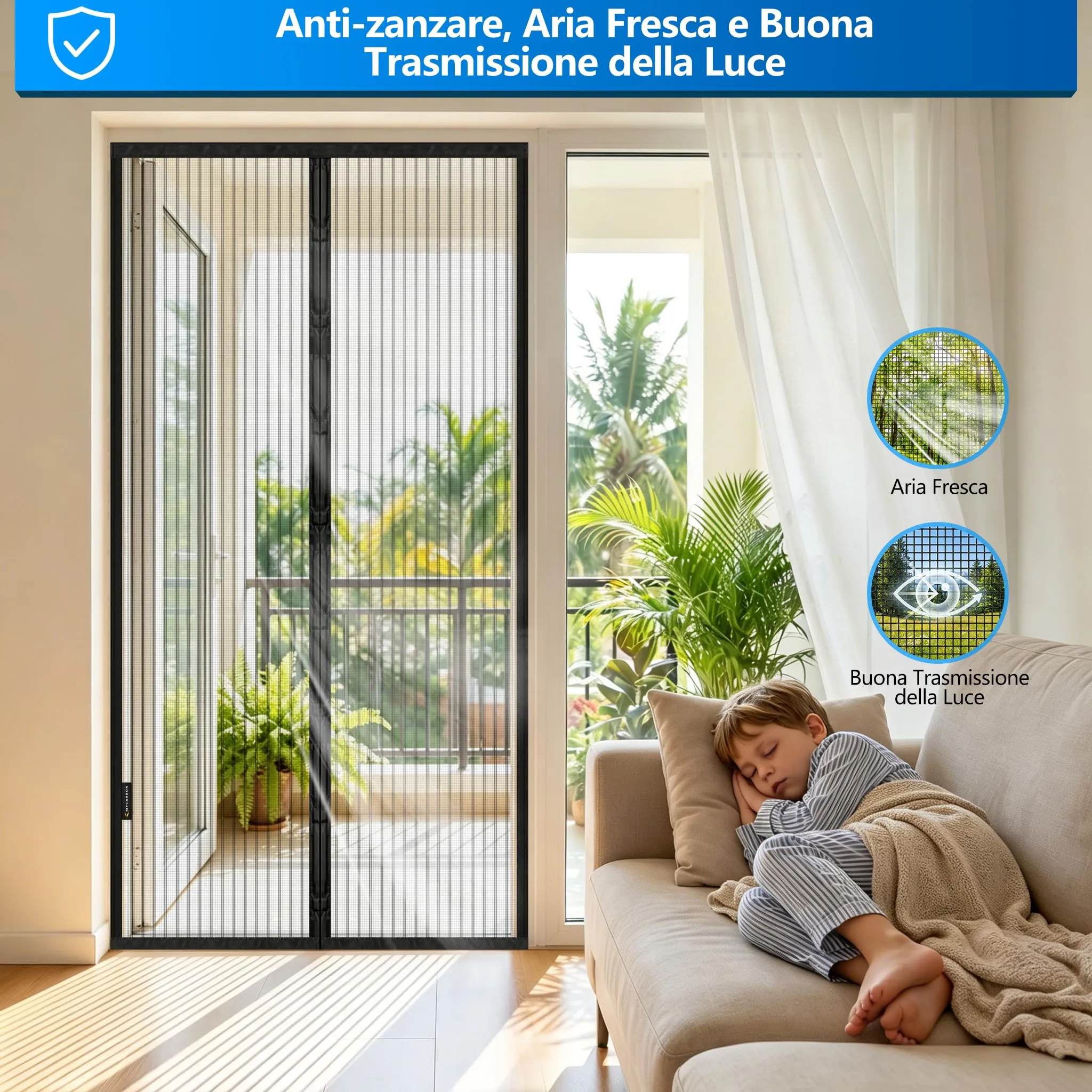 MYCARBON Zanzariera Magnetica 110x230cm per Porta e Finestra, Nero - immagine 3