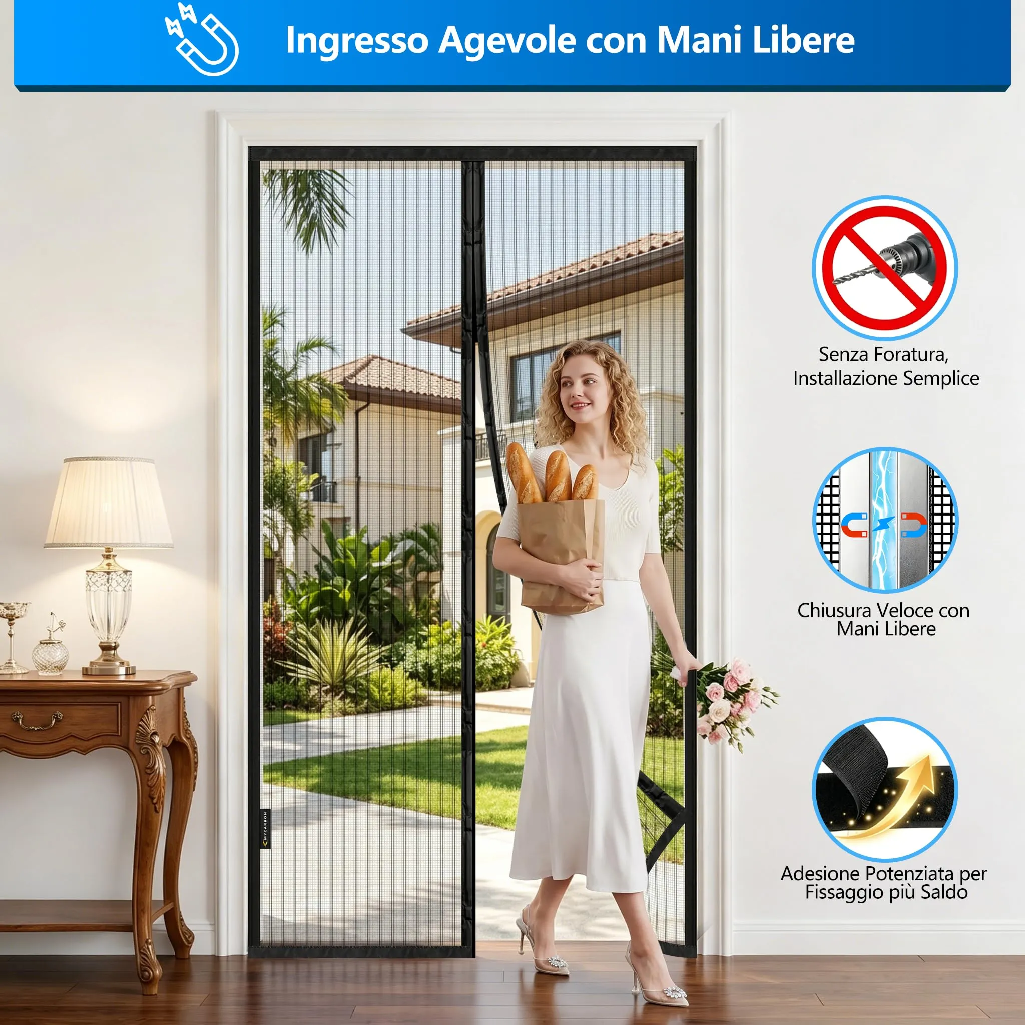 MYCARBON Zanzariera Magnetica 110x230cm per Porta e Finestra, Nero - immagine 4