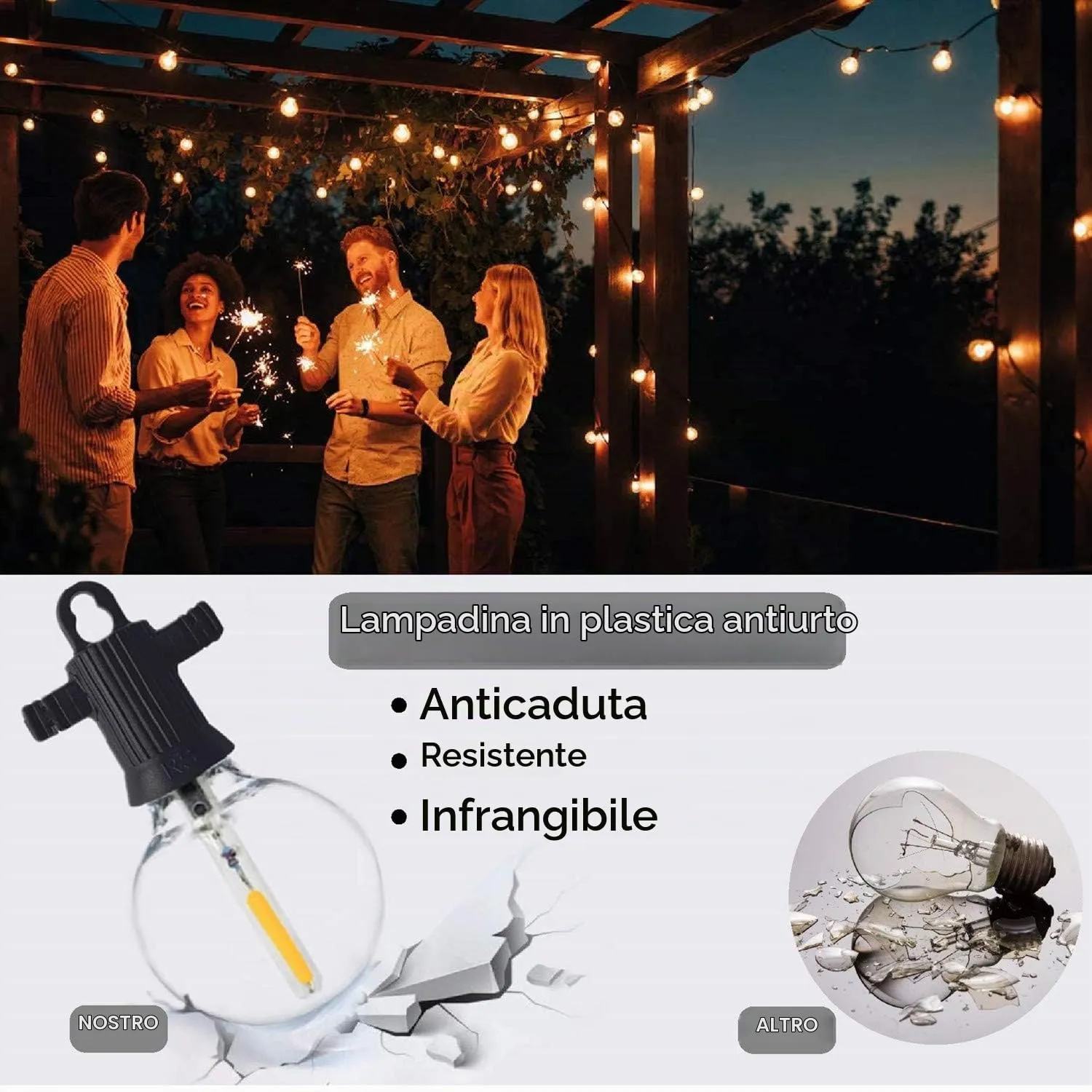 ZOTOYI Catena Luminose Esterno LED G40, 30M con 42 Lampadine - immagine 6