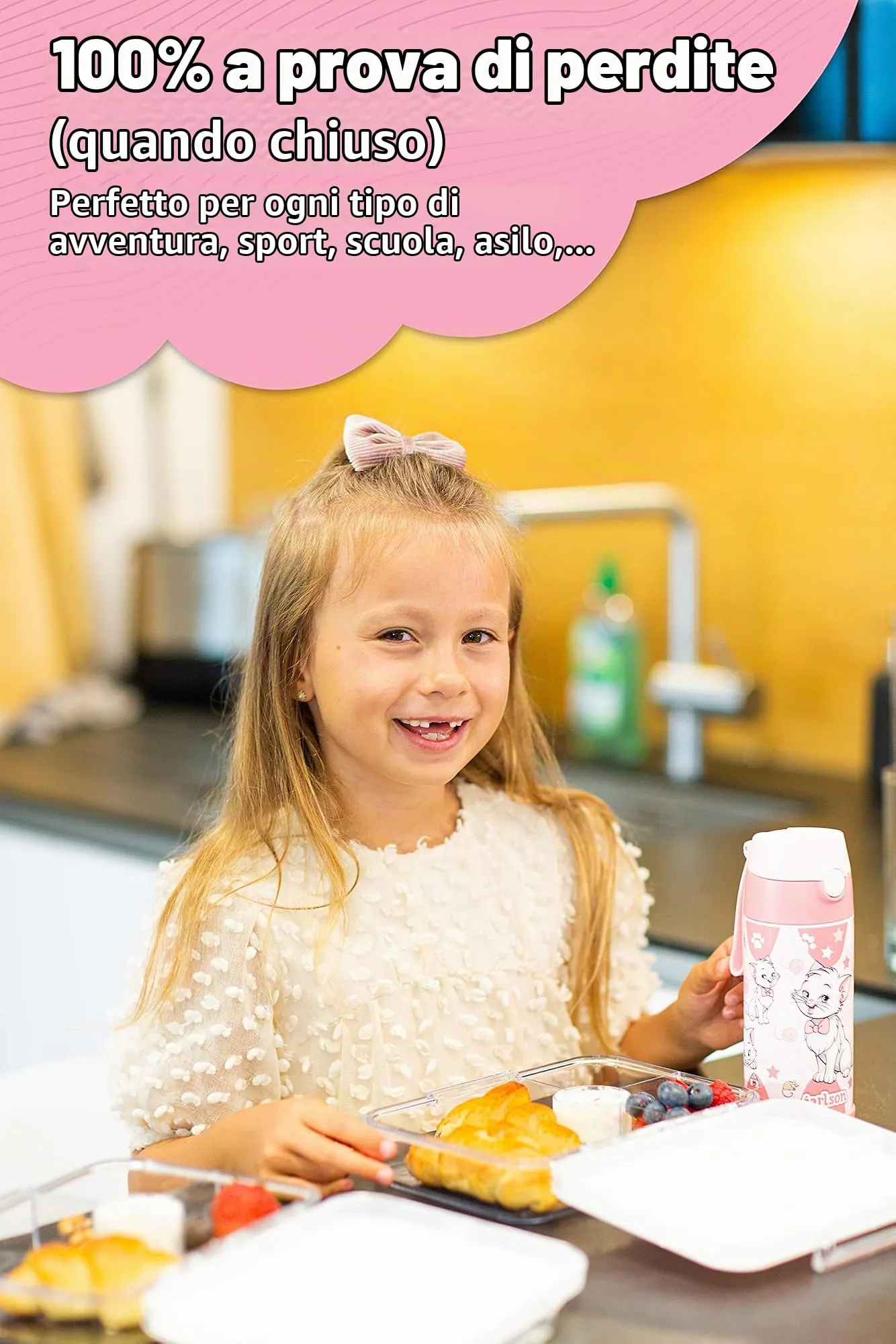 Jarlson Borraccia Termica Bambini Charli 350ml con Cannuccia, Acciaio Inox (Gatto 2) - immagine 5