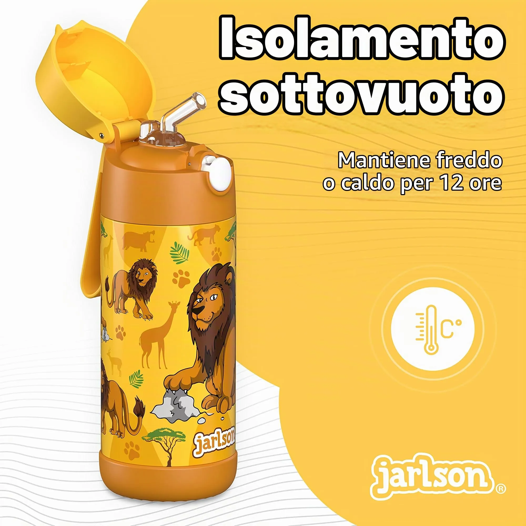 Jarlson Borraccia Termica Bambini Charli 350ml con Cannuccia Acciaio Inox Leone 2 - immagine 2