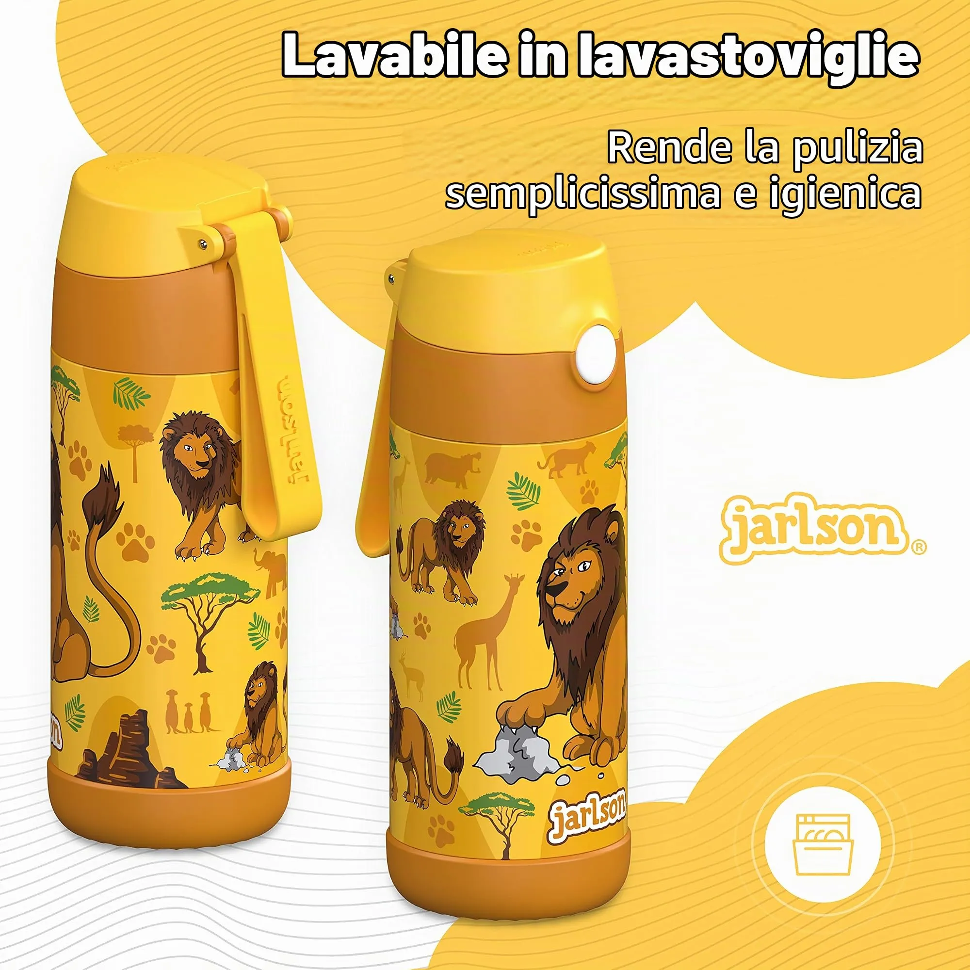 Jarlson Borraccia Termica Bambini Charli 350ml con Cannuccia Acciaio Inox Leone 2 - immagine 4