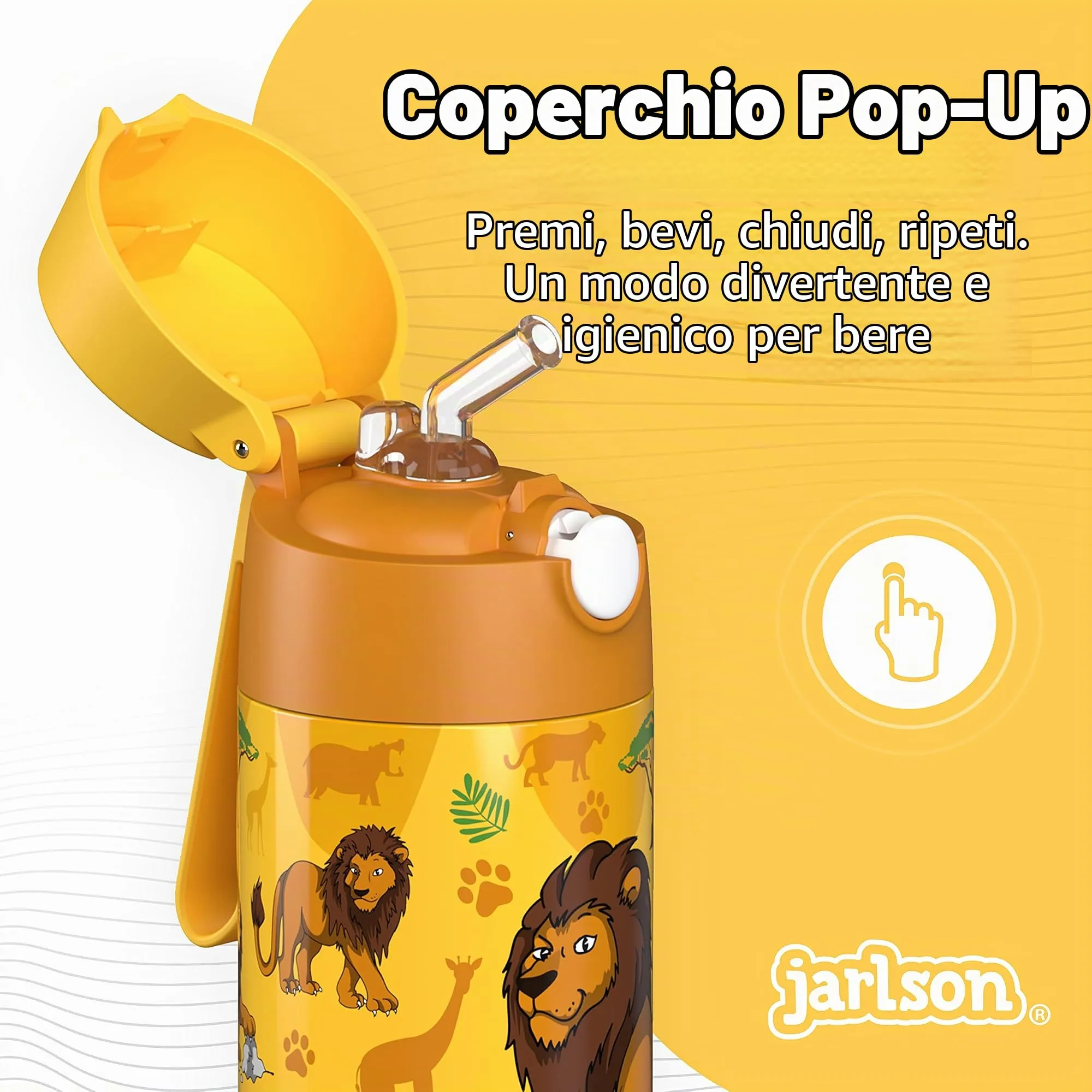 Jarlson Borraccia Termica Bambini Charli 350ml con Cannuccia Acciaio Inox Leone 2 - immagine 6