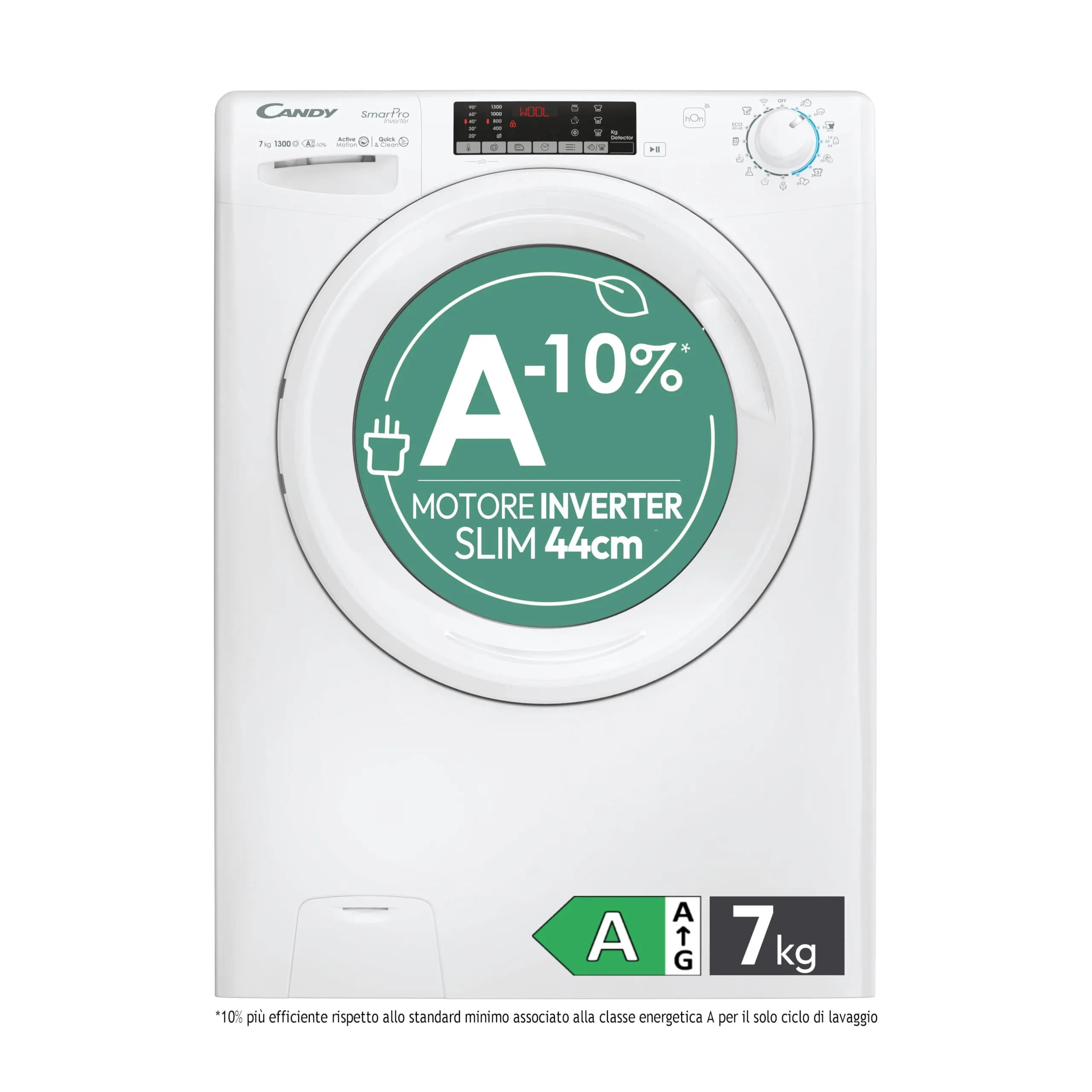 Candy Smart Pro Inverter Slim Lavatrice 7 kg, 1300 Giri, Wi-Fi + BLE, Classe A-10%, CO4 374TWM6/1-S - immagine 1