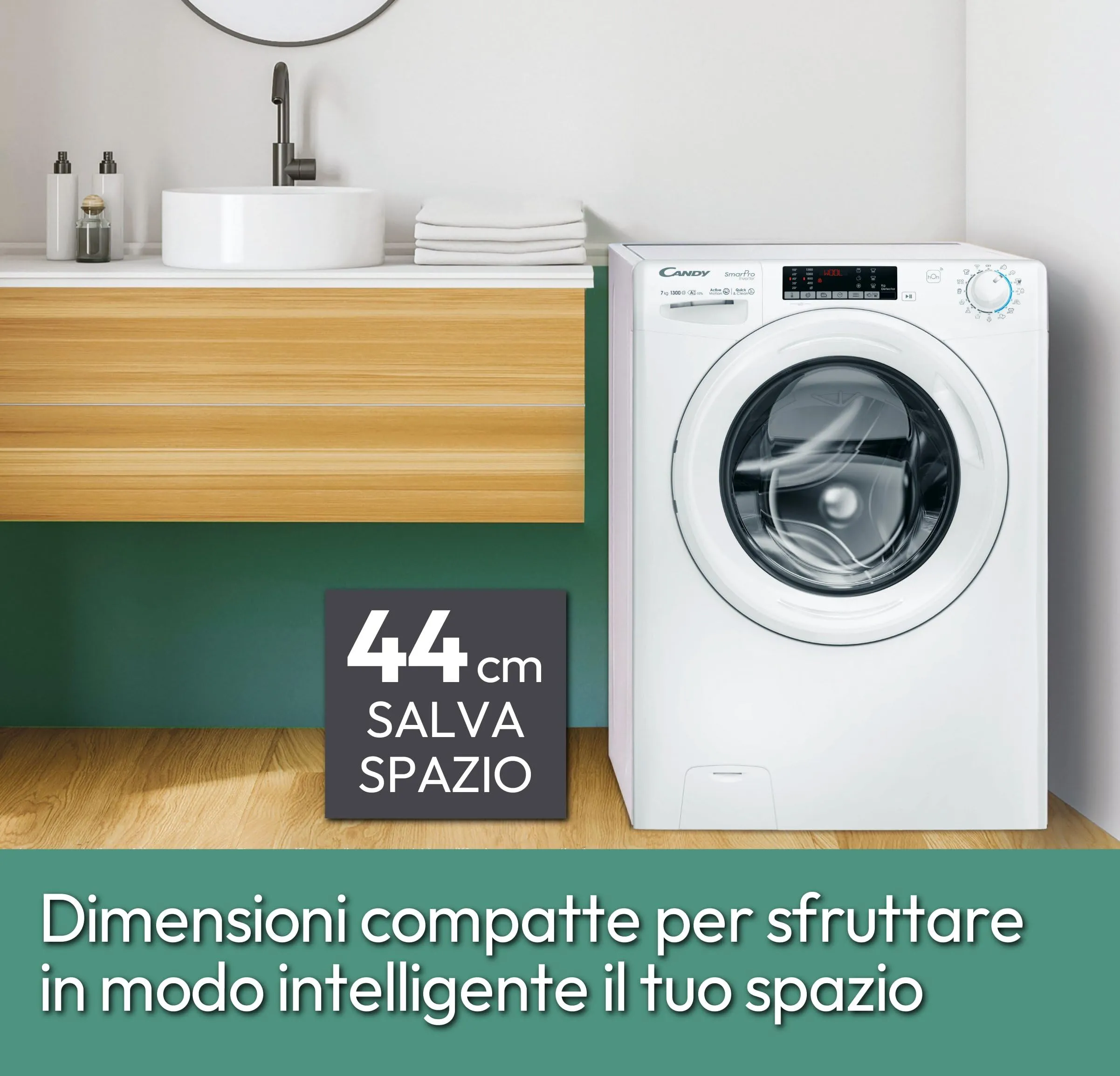 Candy Smart Pro Inverter Slim Lavatrice 7 kg, 1300 Giri, Wi-Fi + BLE, Classe A-10%, CO4 374TWM6/1-S - immagine 4