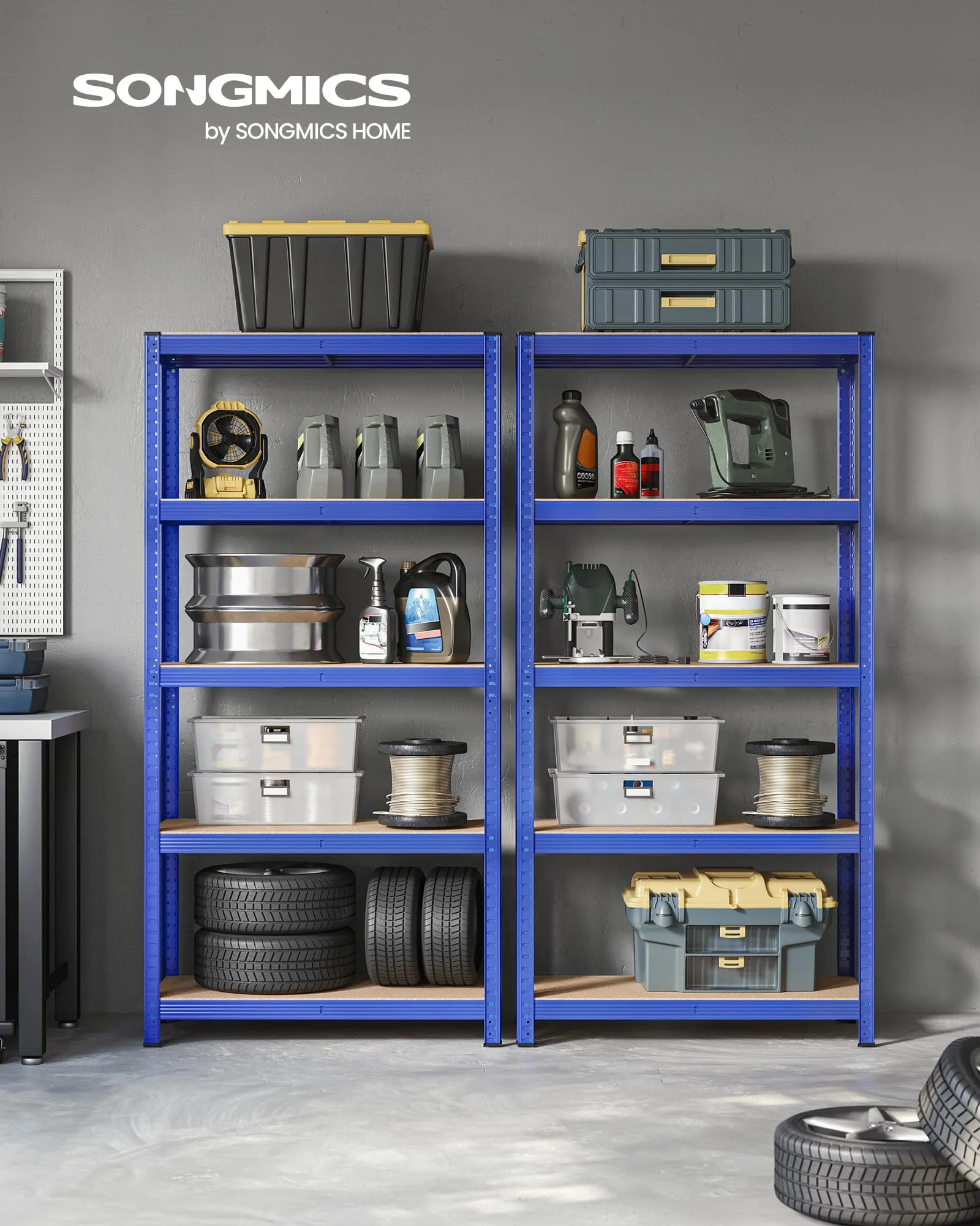 SONGMICS Set di 2 Scaffali in Metallo a 5 Ripiani Regolabili, 40 x 90 x 180 cm, Blu GLR040Q02 - immagine 2