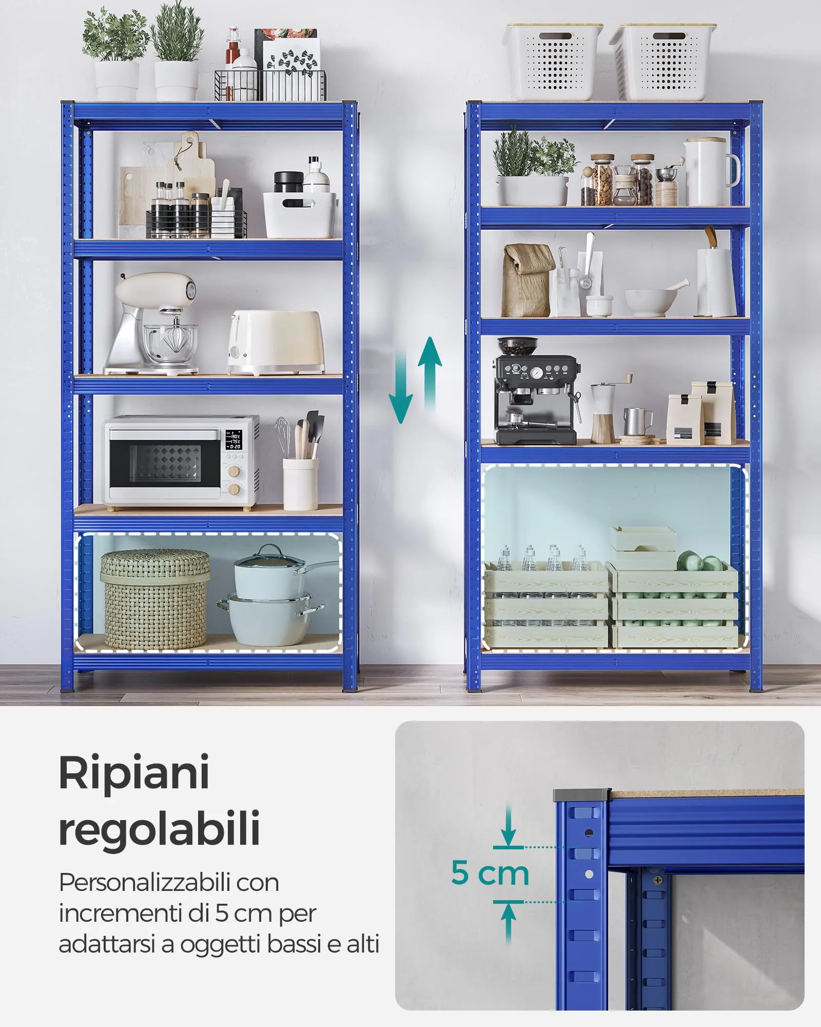 SONGMICS Set di 2 Scaffali in Metallo a 5 Ripiani Regolabili, 40 x 90 x 180 cm, Blu GLR040Q02 - immagine 4